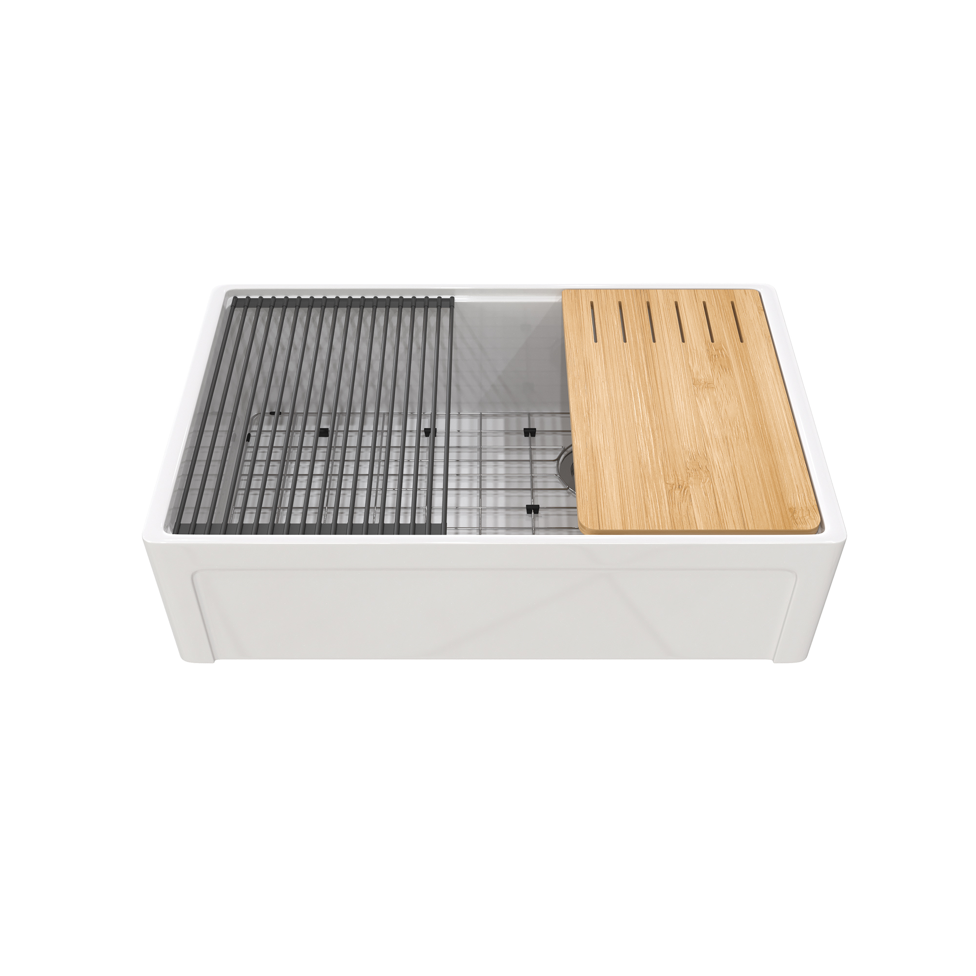 33 Inch Single Bowl White Fireclay Farmhouse Kitchen Sink Glossy Apron Front