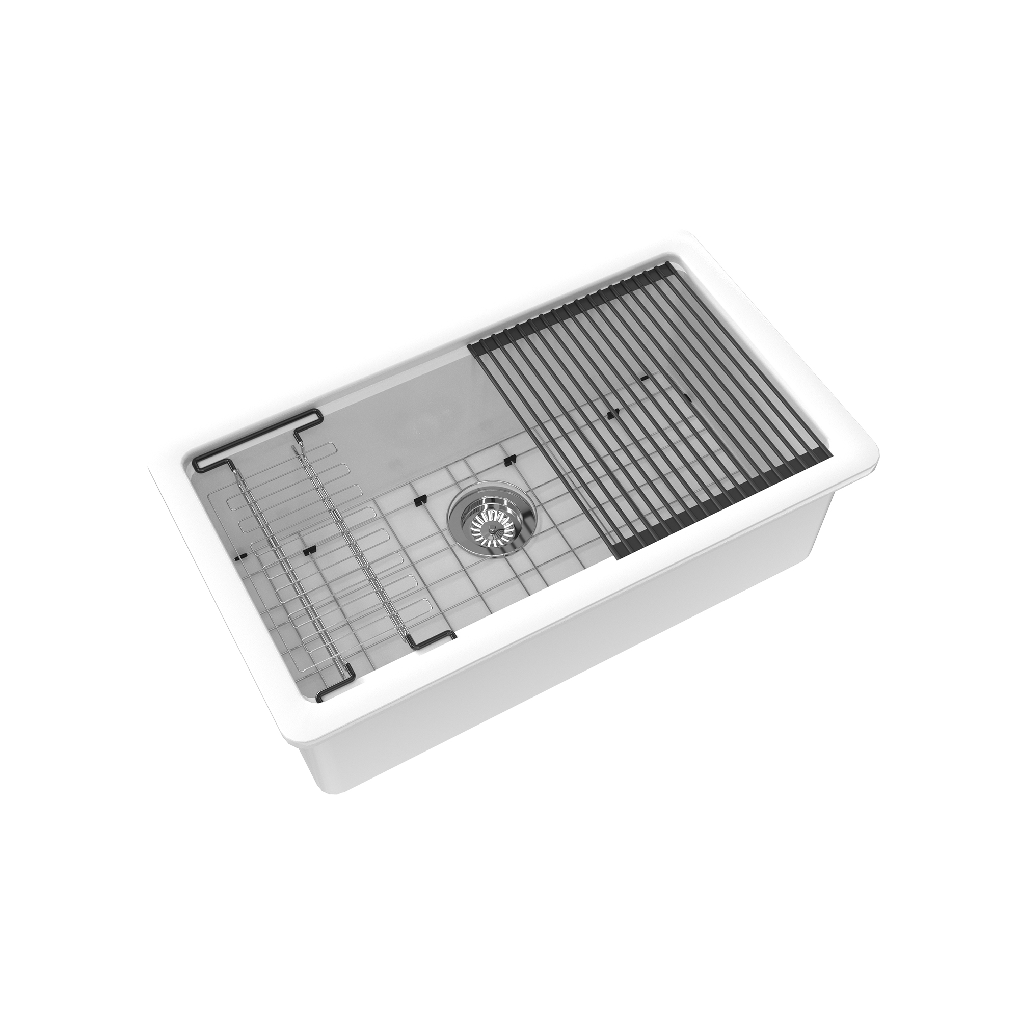 33 Inch White Fireclay Kitchen Sink Undermount Single Bowl with Sleek Glossy Finish