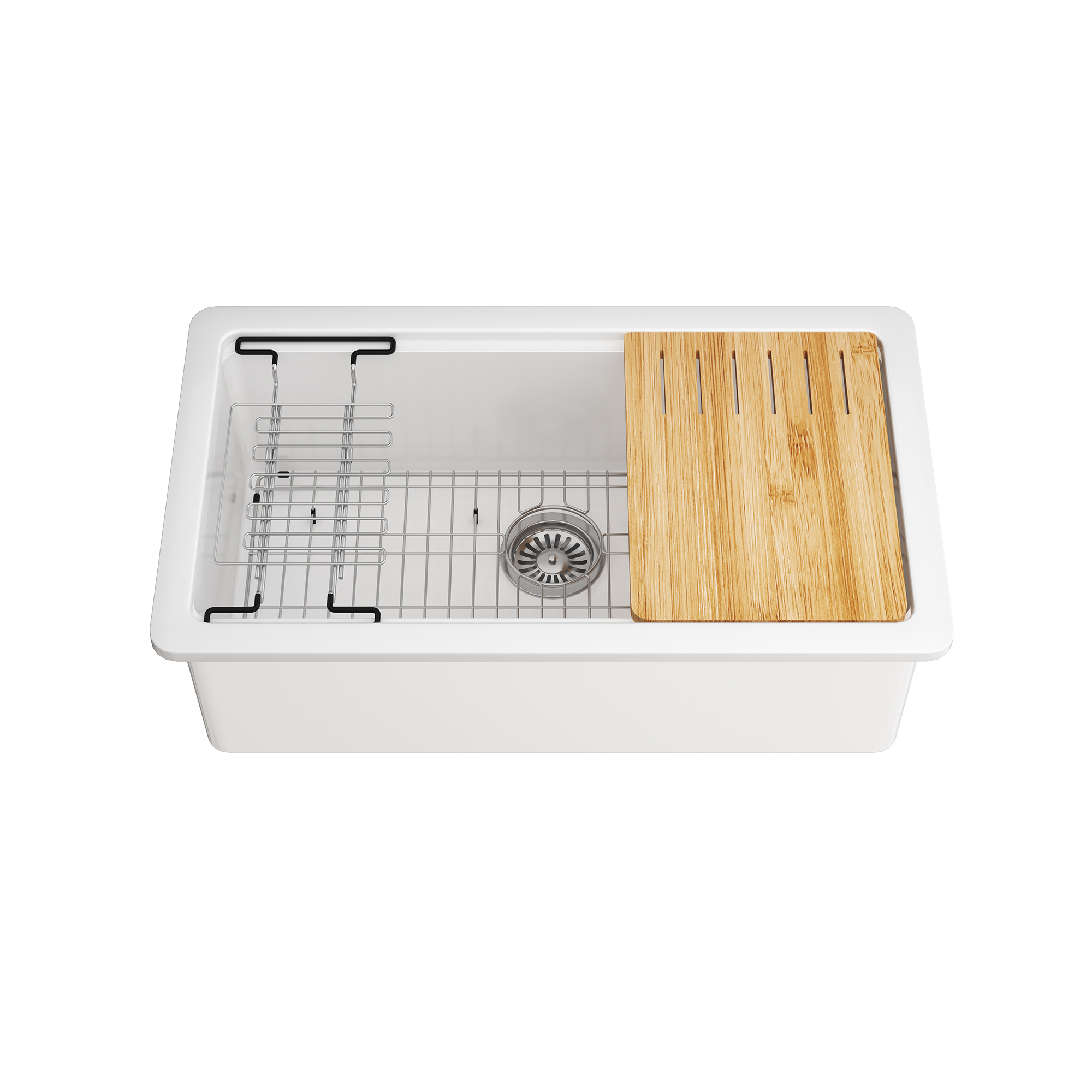 33 Inch White Fireclay Kitchen Sink Undermount Single Bowl with Sleek Glossy Finish