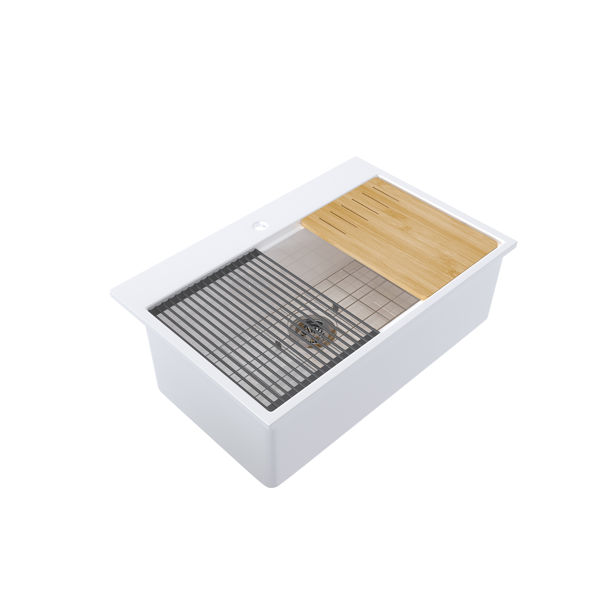 33-Inch Fireclay Top-Mount Farmhouse Sink with Workstation Accessories