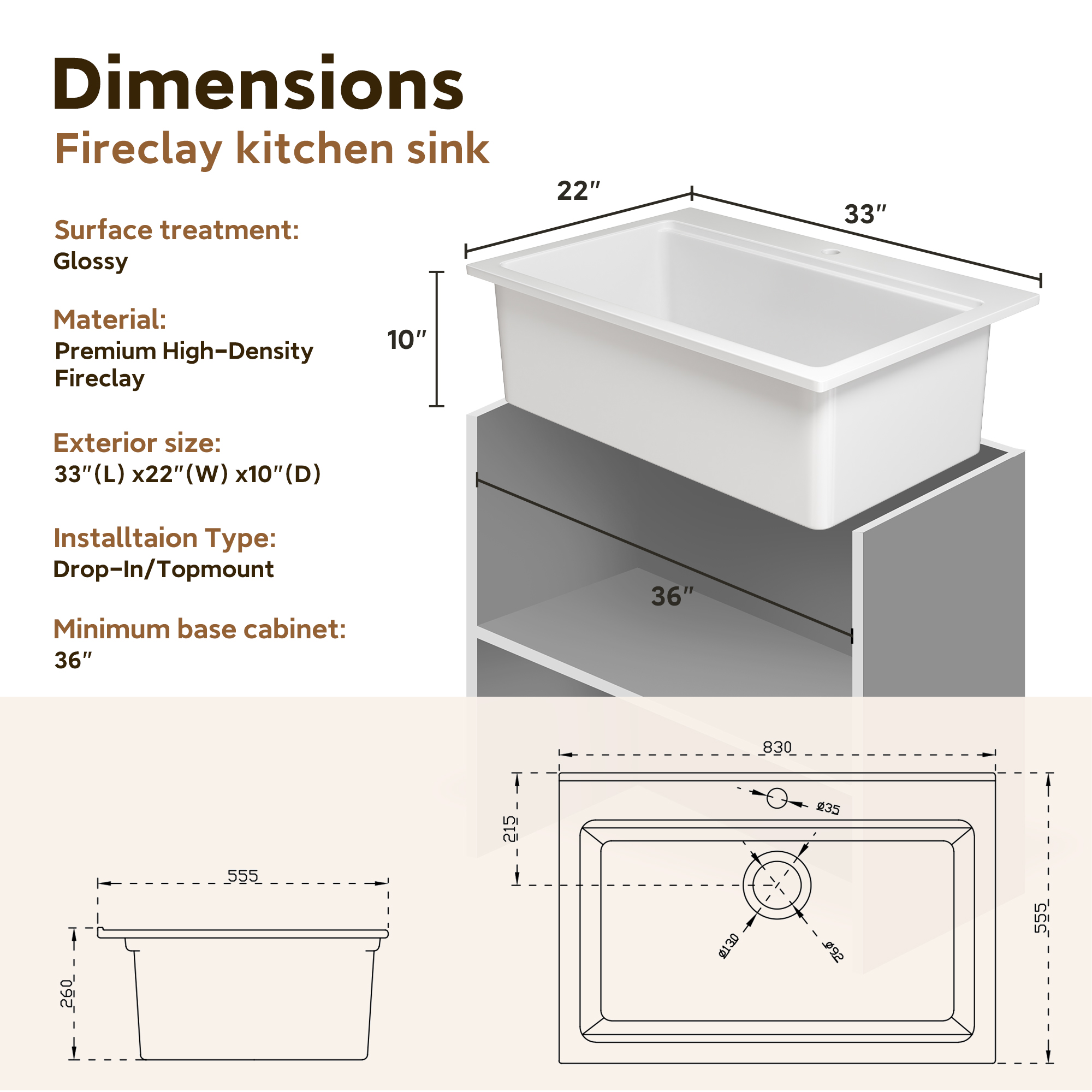 33-Inch Fireclay Top-Mount Farmhouse Sink with Workstation Accessories