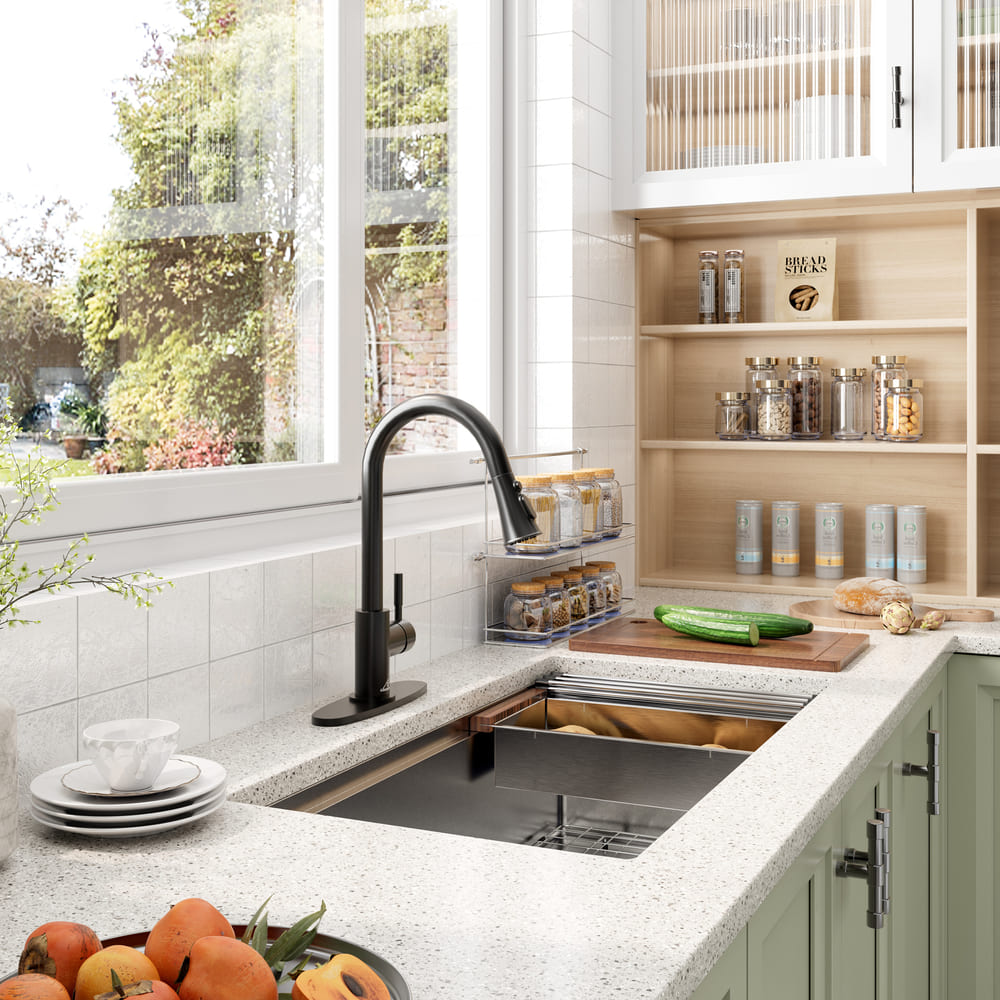 copy Stainless Steel Workstation Sink & Faucet Set black