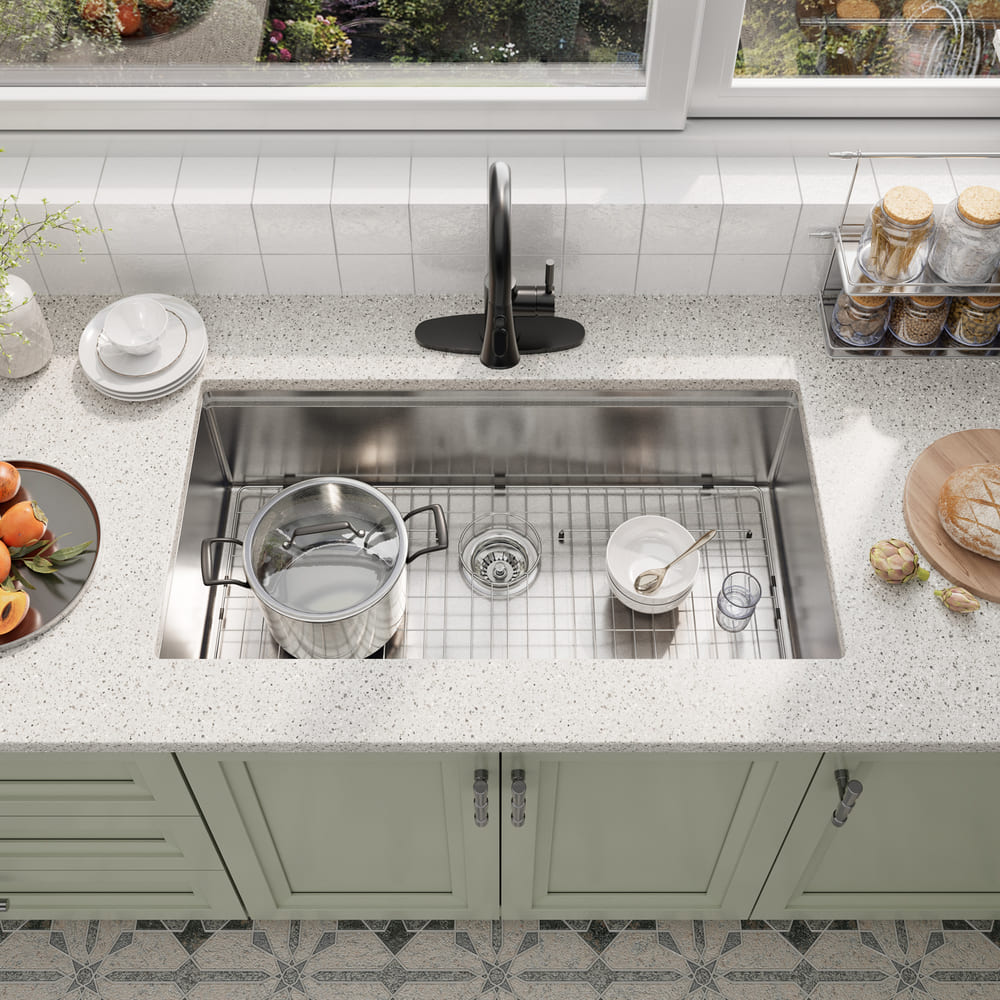 copy Stainless Steel Workstation Sink & Faucet Set black