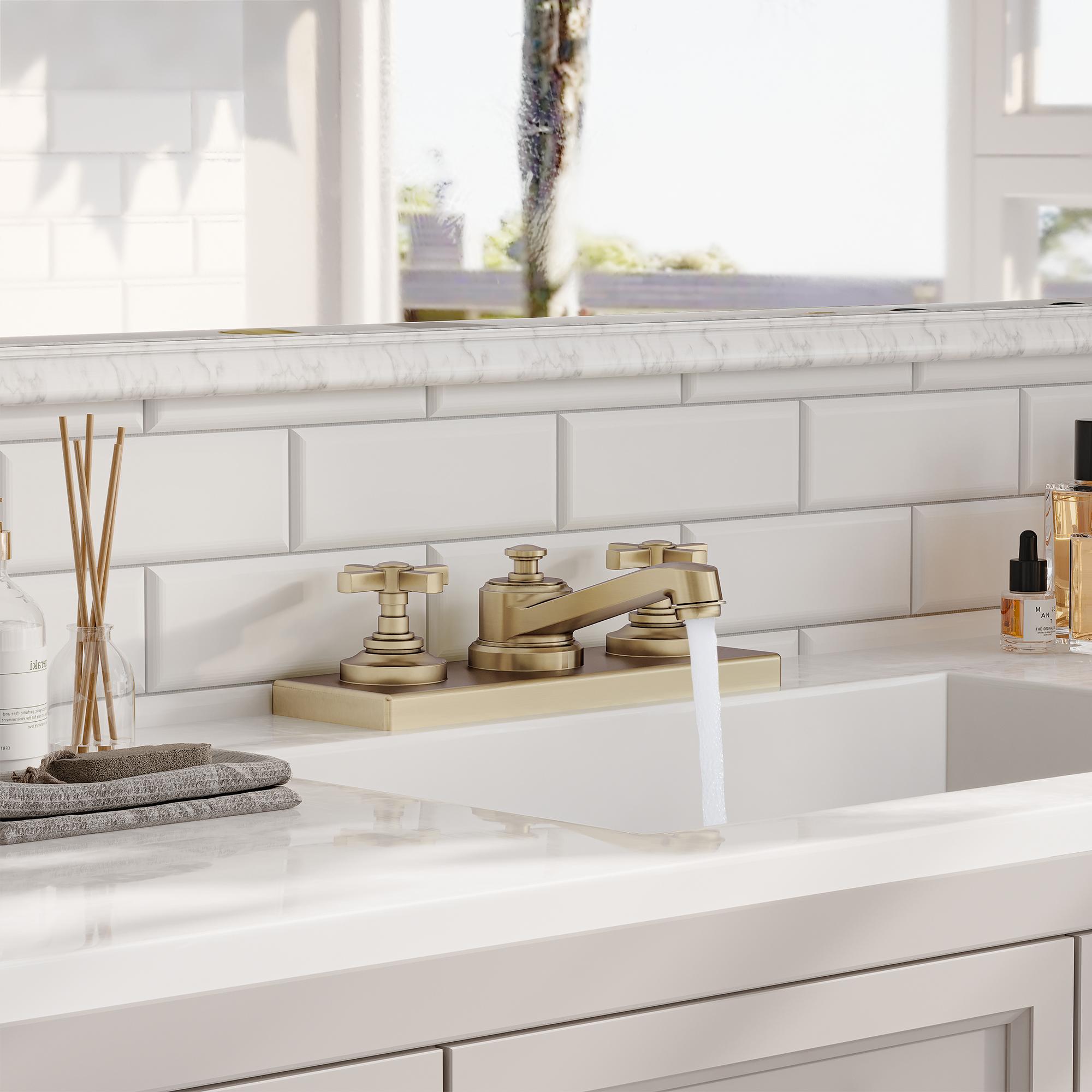 8" 3-Hole Brushed Gold Widespread Bathroom Sink Faucet with 2 Handles