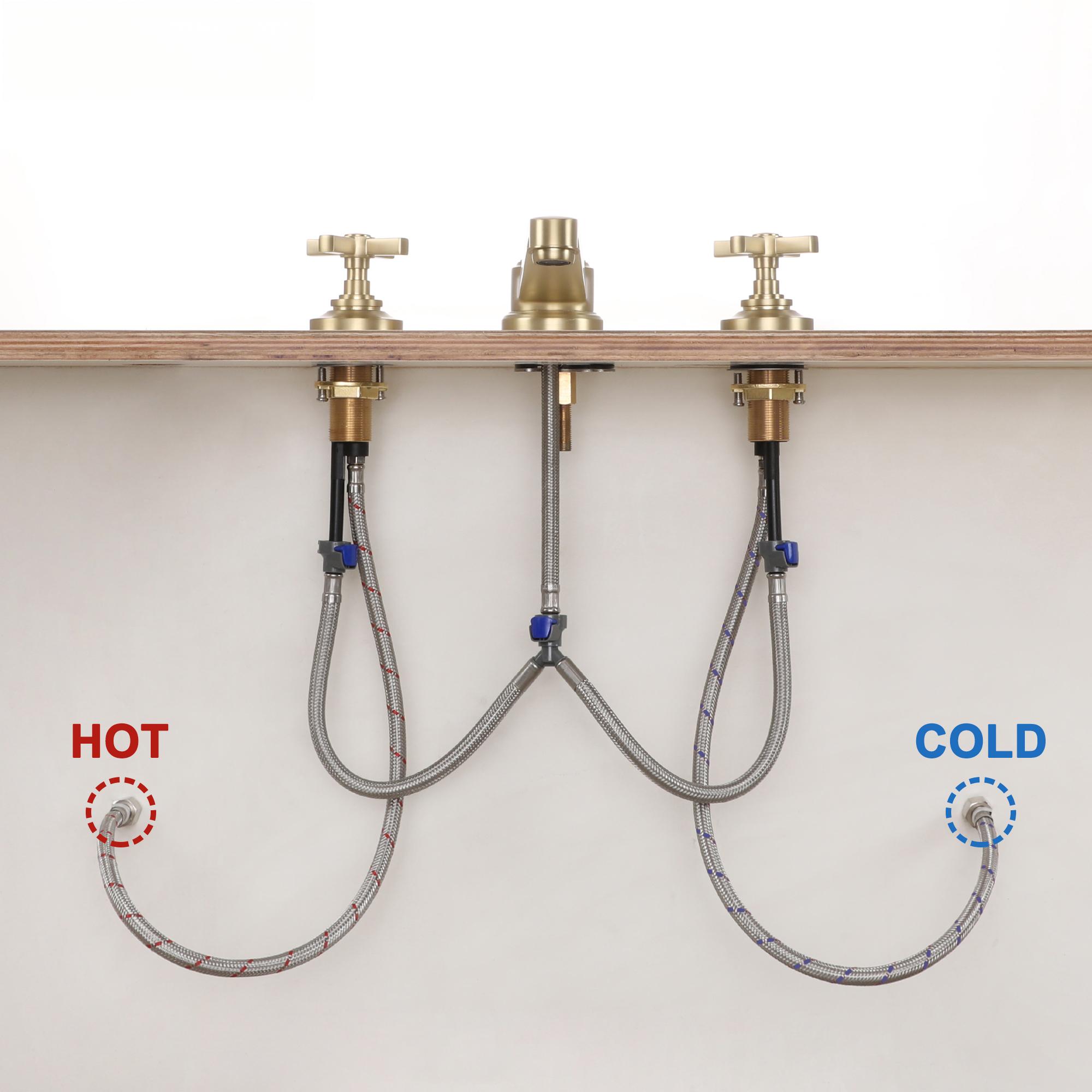 8" 3-Hole Brushed Gold Widespread Bathroom Sink Faucet with 2 Handles