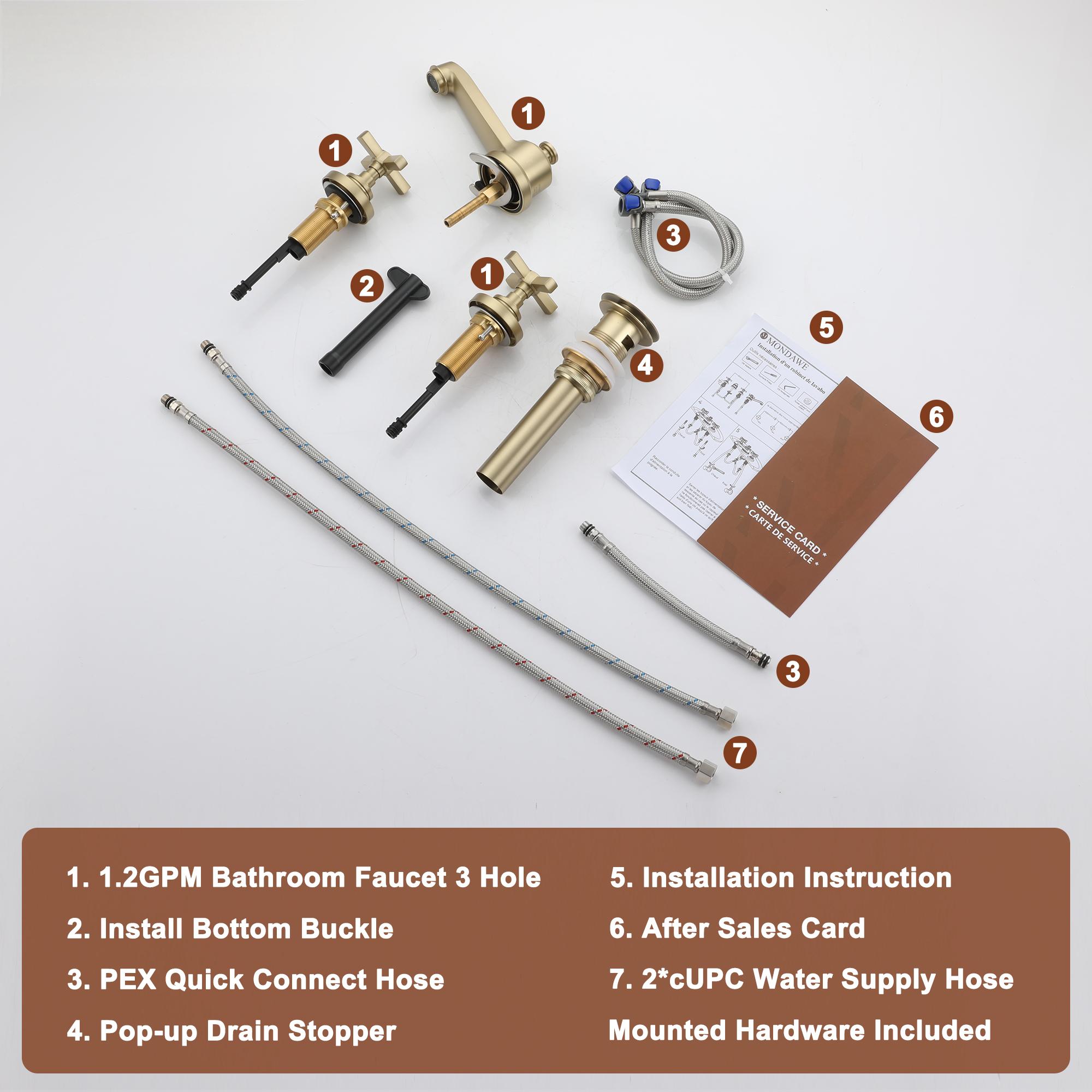 8" 3-Hole Brushed Gold Widespread Bathroom Sink Faucet with 2 Handles