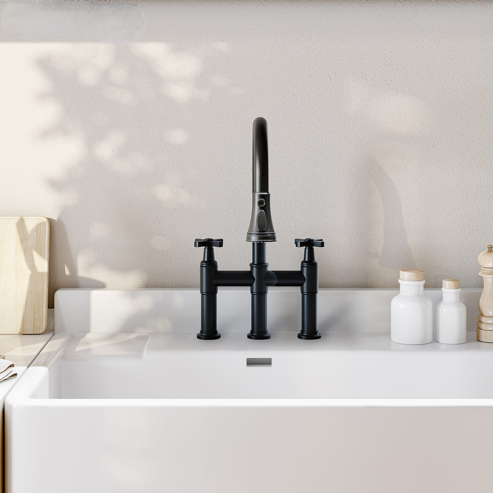 2 Handle 3-Hole Widespread Kitchen Faucet with 3-Mode Aerator and 360° Swivel Spout