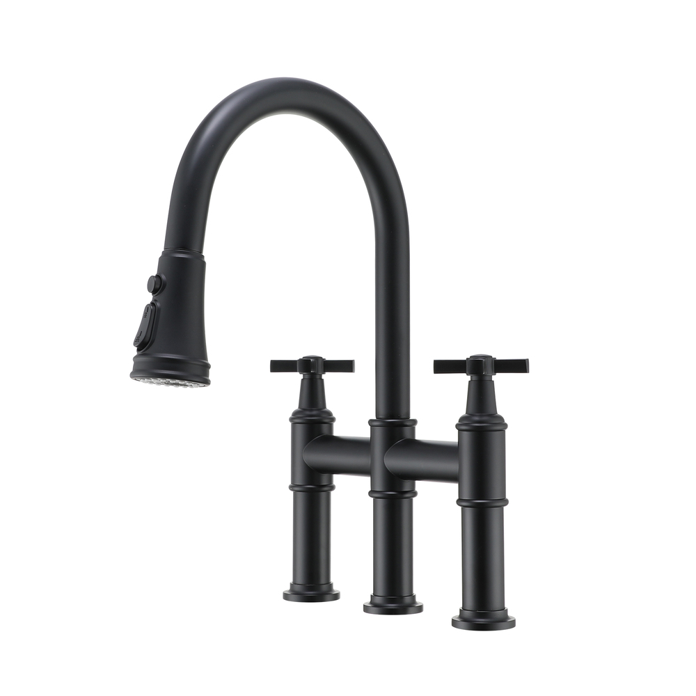 2 Handle 3-Hole Widespread Kitchen Faucet with 3-Mode Aerator and 360° Swivel Spout