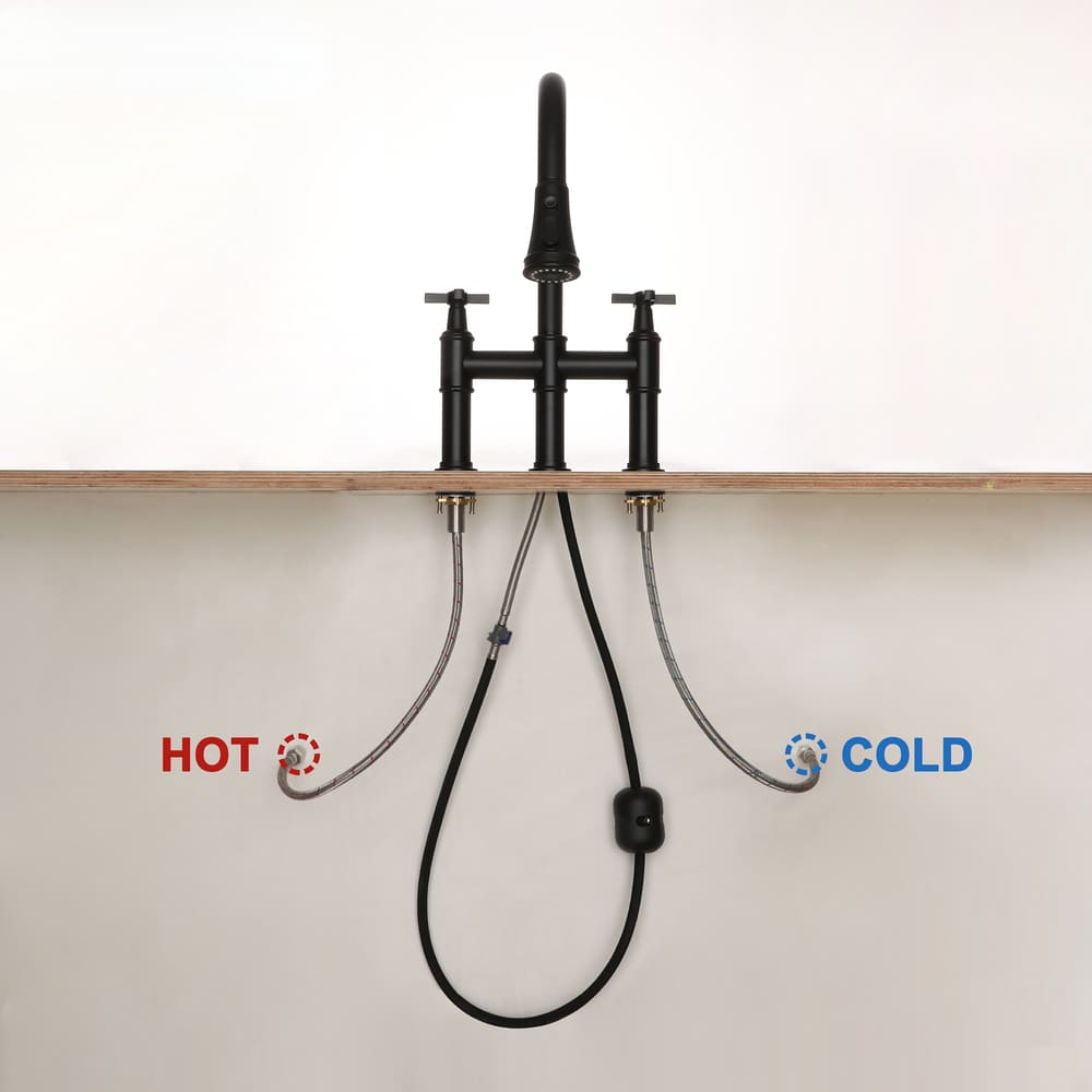 2 Handle 3-Hole Widespread Kitchen Faucet with 3-Mode Aerator and 360° Swivel Spout