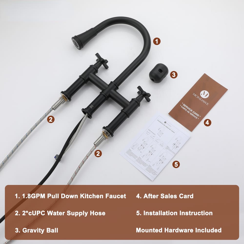 2 Handle 3-Hole Widespread Kitchen Faucet with 3-Mode Aerator and 360° Swivel Spout