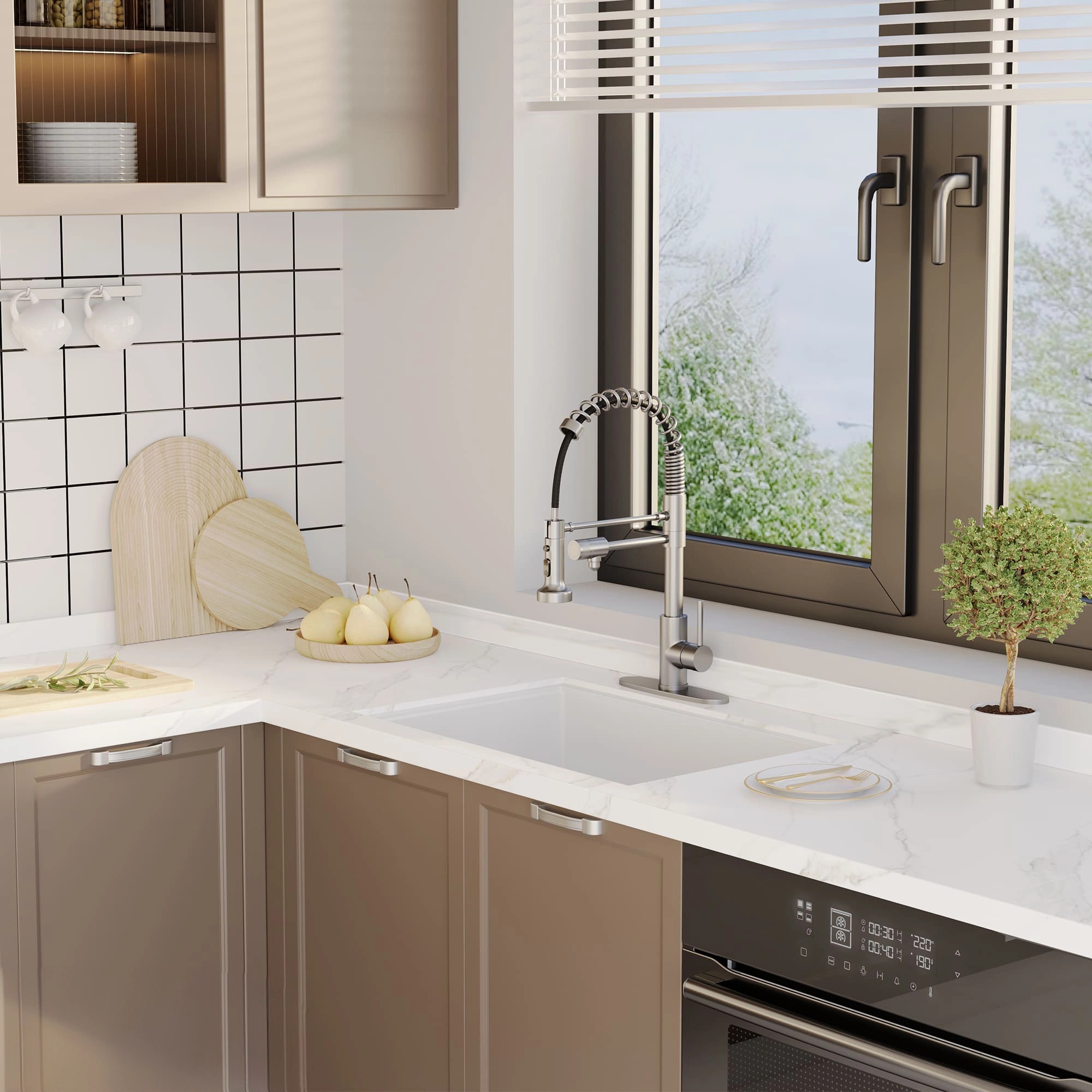 Pull-Down Kitchen Faucet with Purified Water Port - 3 Function Spray & Deck Plate