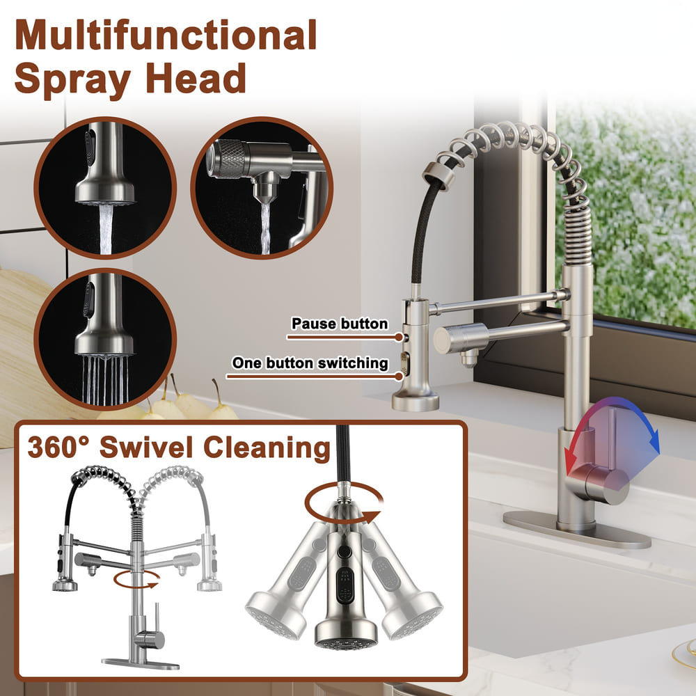 Pull-Down Kitchen Faucet with Purified Water Port - 3 Function Spray & Deck Plate