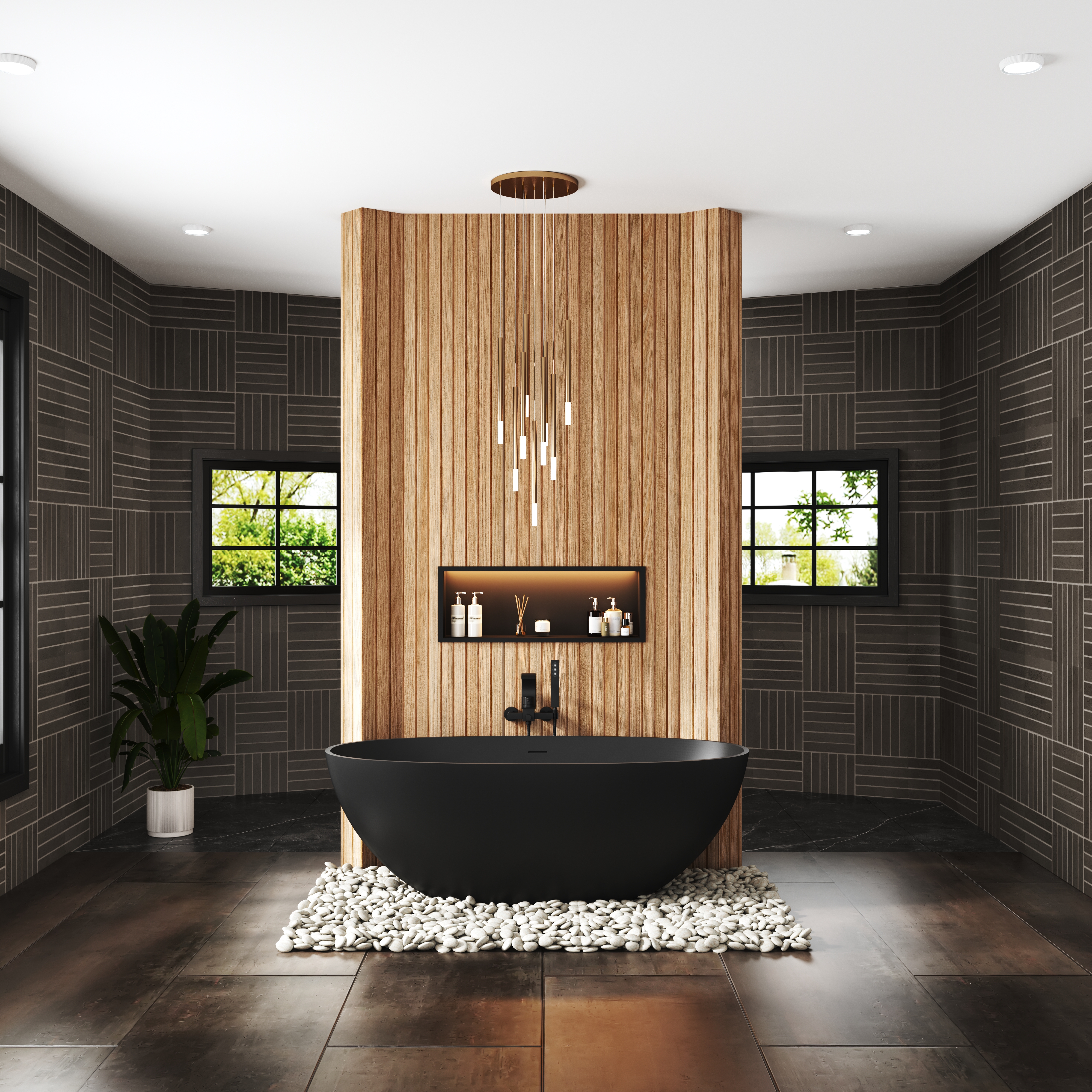 65" Luxurious Solid Surface Oval Freestanding Soaking Bathtub Matte Black, Matte Grey - Monaco