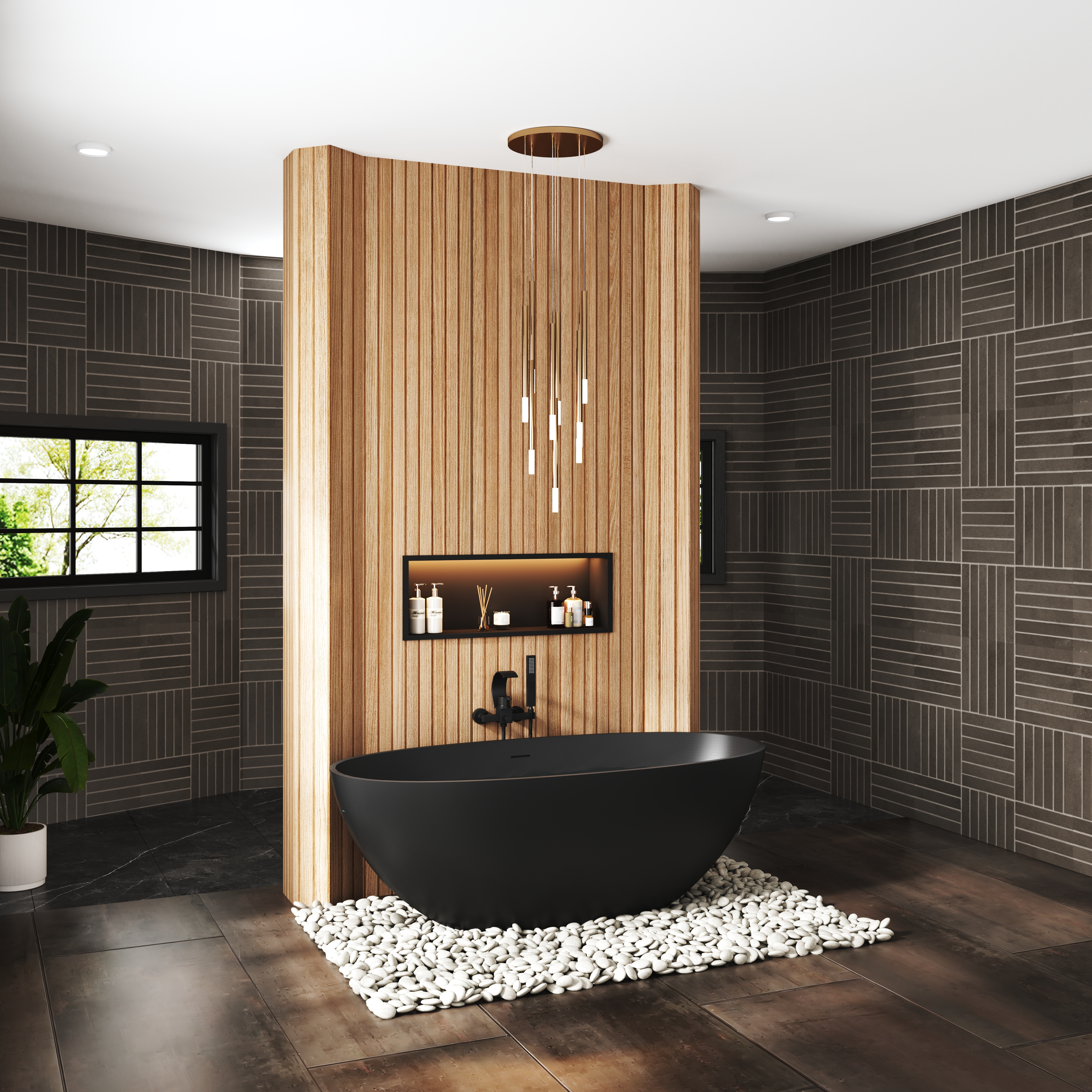 65" Luxurious Solid Surface Oval Freestanding Soaking Bathtub Matte Black, Matte Grey - Monaco