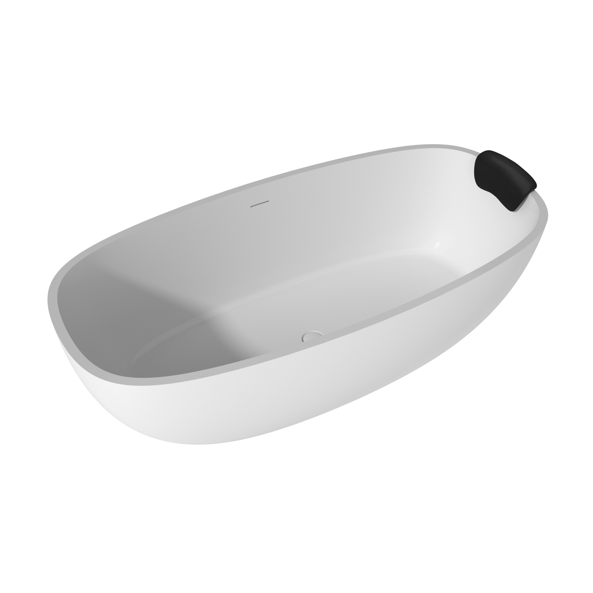 71" Matte White Stone Resin Bathtubs, Adult Freestanding Oval Soaking Tub with Cushions for Luxury Bath Experience