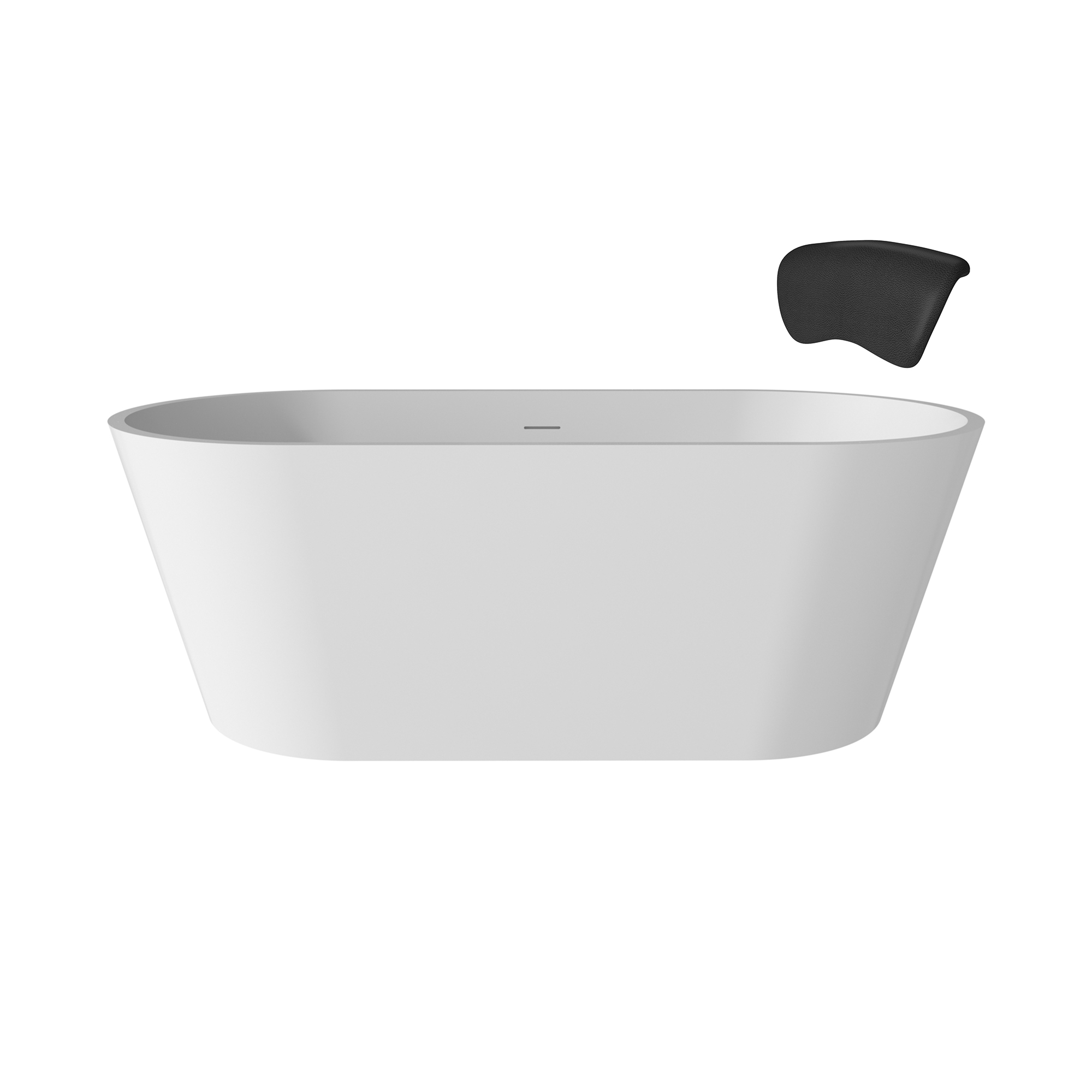 59/67" Matte White Solid Surface Adult Freestanding Soaking Tub with Cushions and Drain Assembly, Contemporary Curved Design for Non Porous Surface Resin Bathtubs, High Quality Construction For Retaining Heat in Your New Bathroom