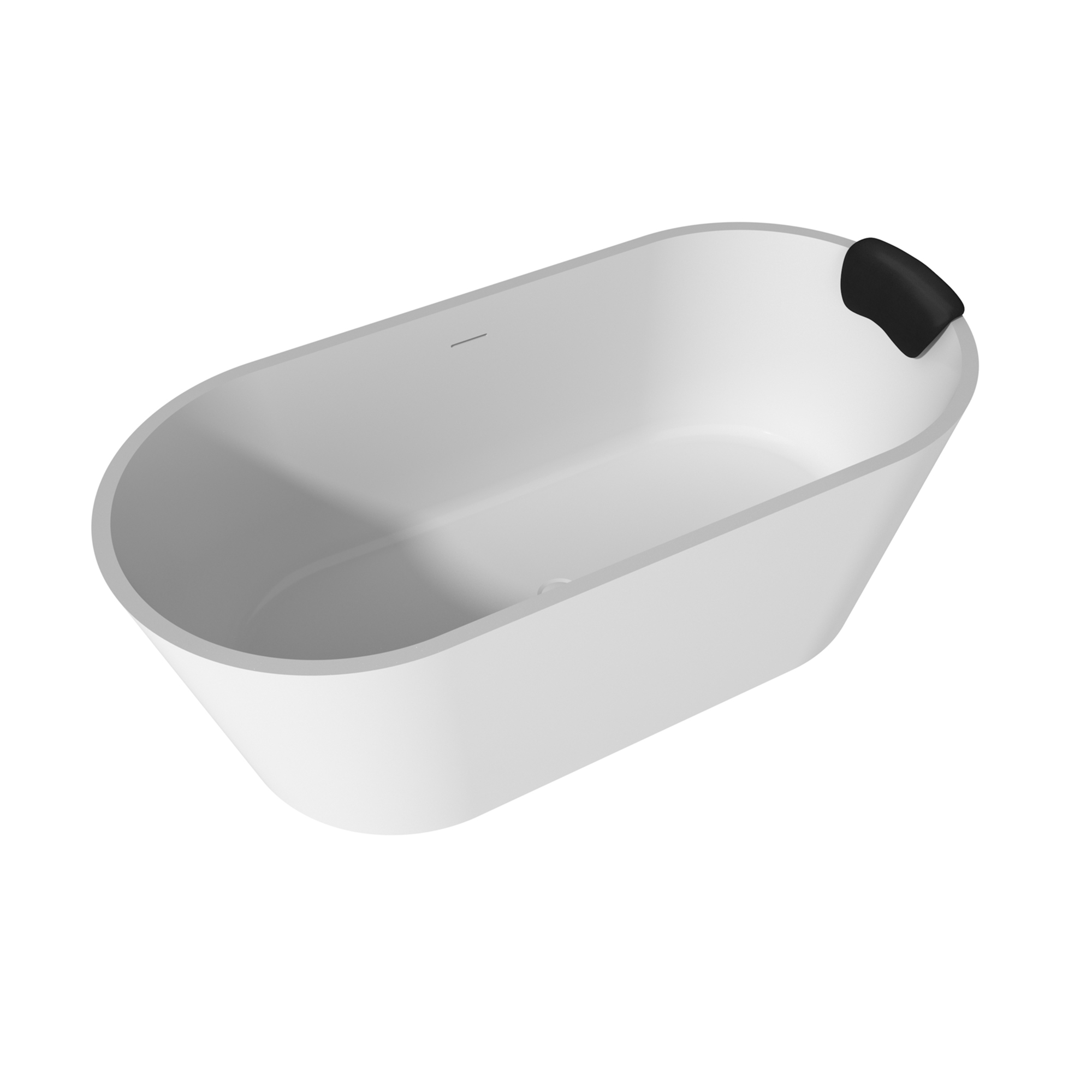 59/67" Matte White Solid Surface Adult Freestanding Soaking Tub with Cushions and Drain Assembly, Contemporary Curved Design for Non Porous Surface Resin Bathtubs, High Quality Construction For Retaining Heat in Your New Bathroom