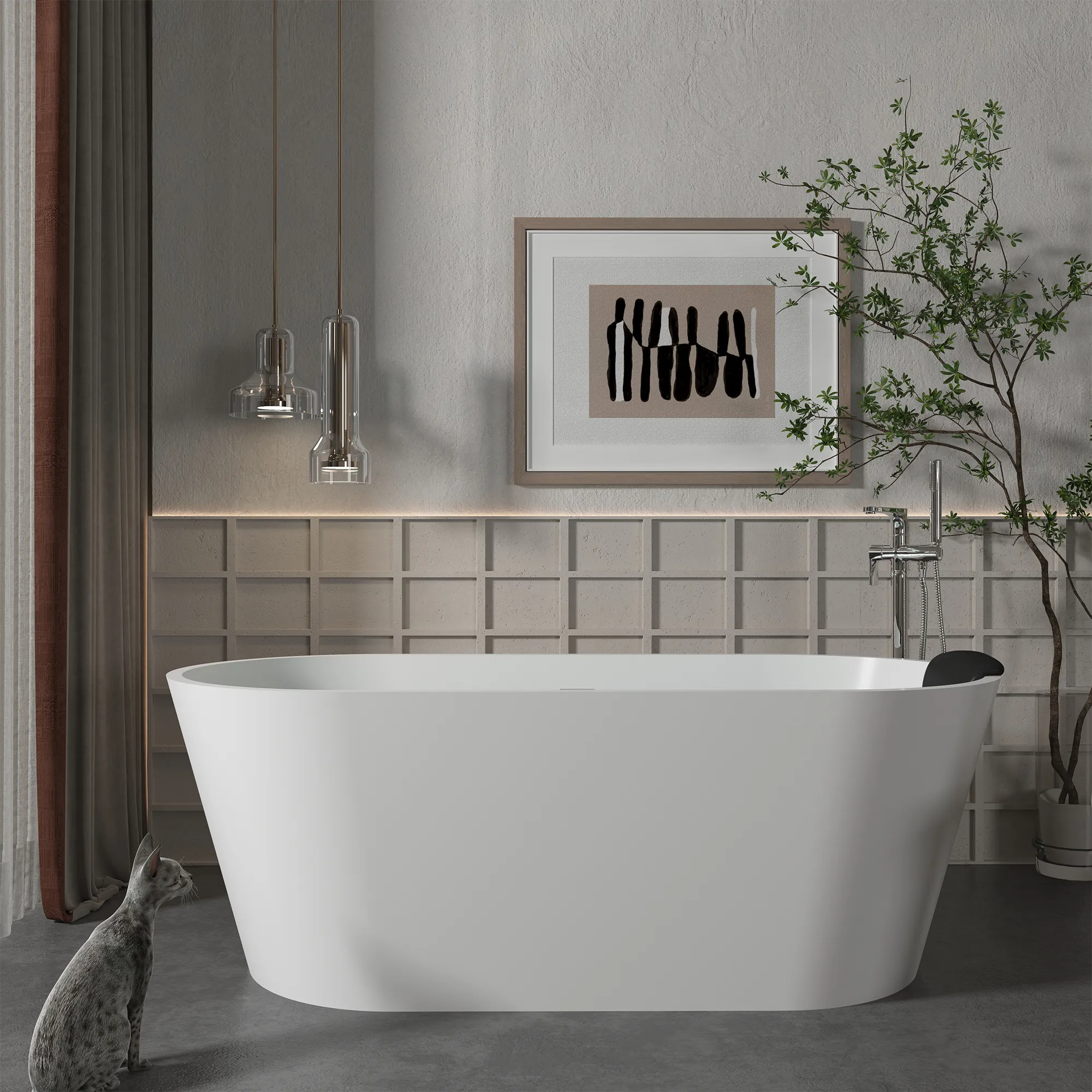 Modern Style Deep Soaking Bath Tub with White Tile