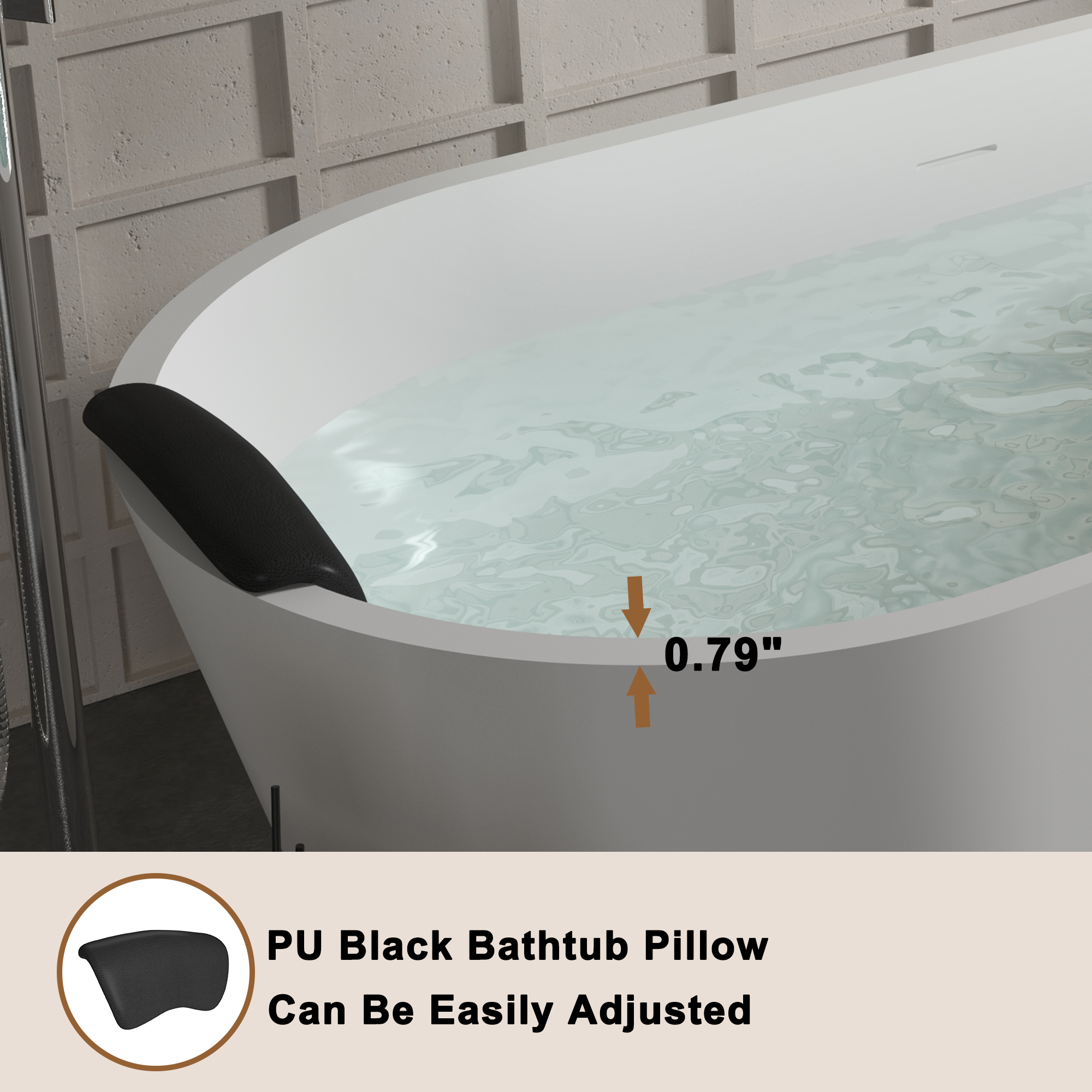 CASAINC 59/67" Matte White Artificial Stone Adult Freestanding Soaking Tub with Cushions