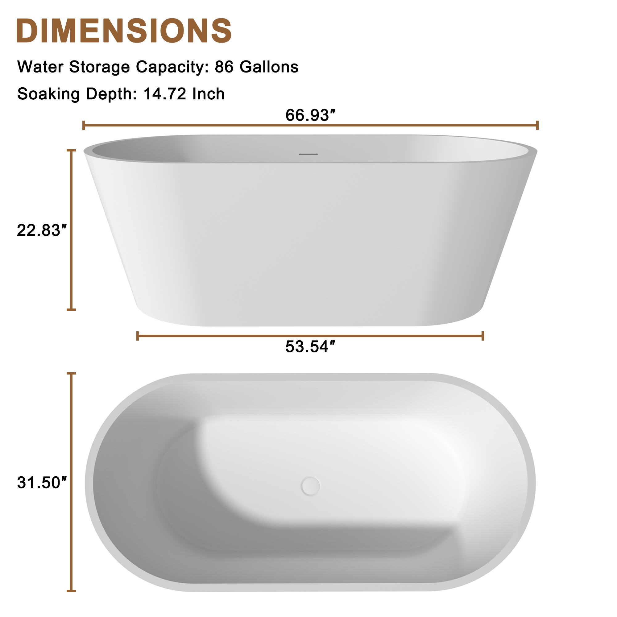 CASAINC 59/67" Matte White Artificial Stone Adult Freestanding Soaking Tub with Cushions