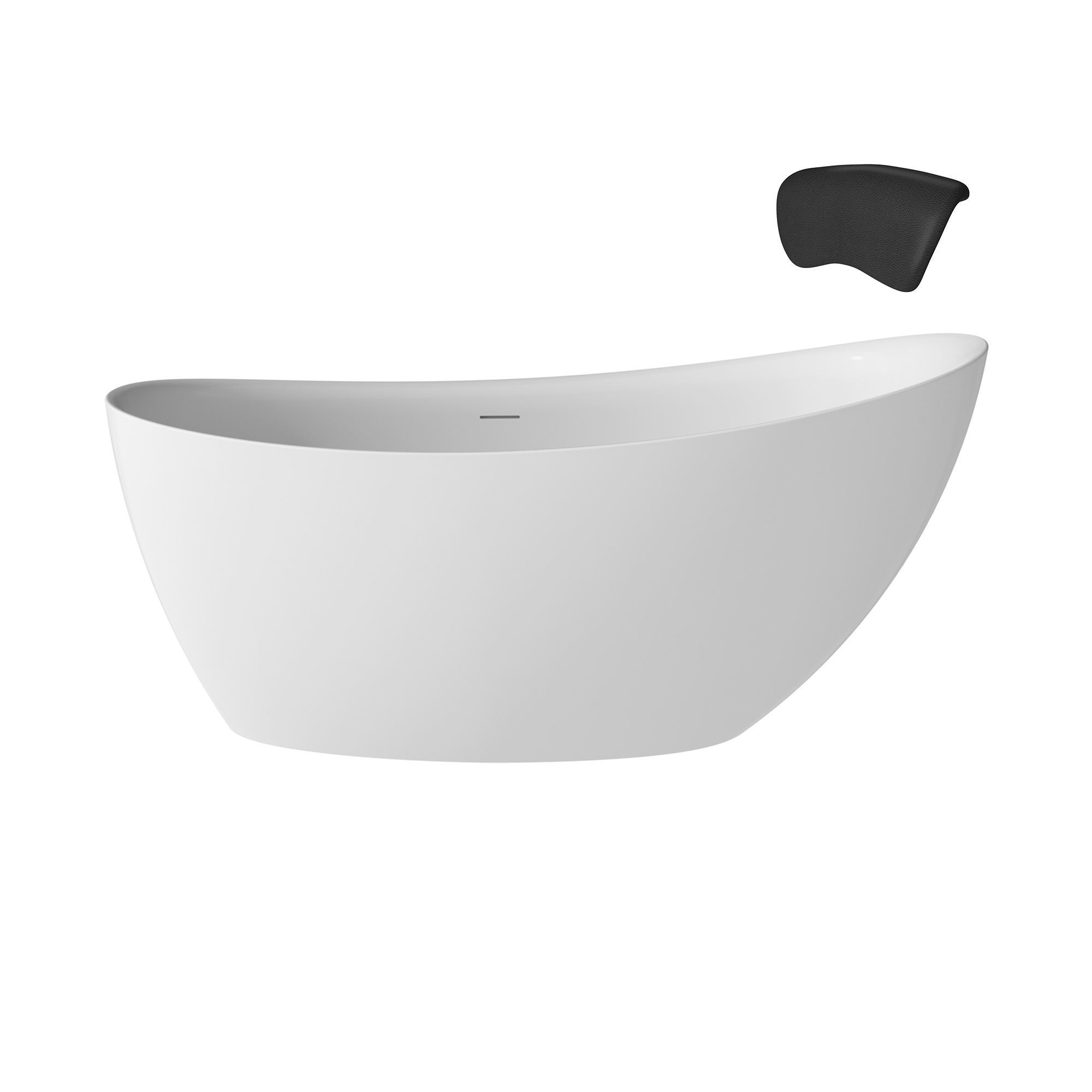59/67" Matte White Stone Resin Bathtubs, Adult Freestanding Soaking Tub with Cushions, Manufactured with a Unique Solid Stone