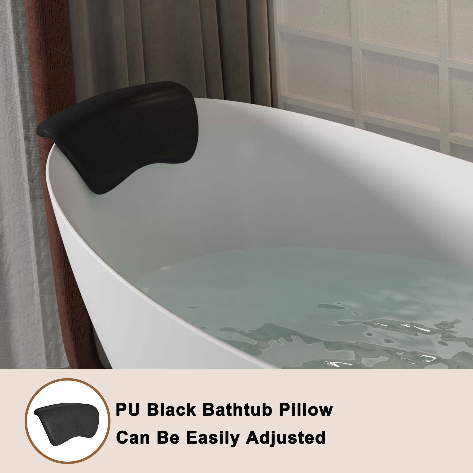 CASAINC 59/67" Matte White Stone Resin Adult Freestanding Soaking Tub with Cushions