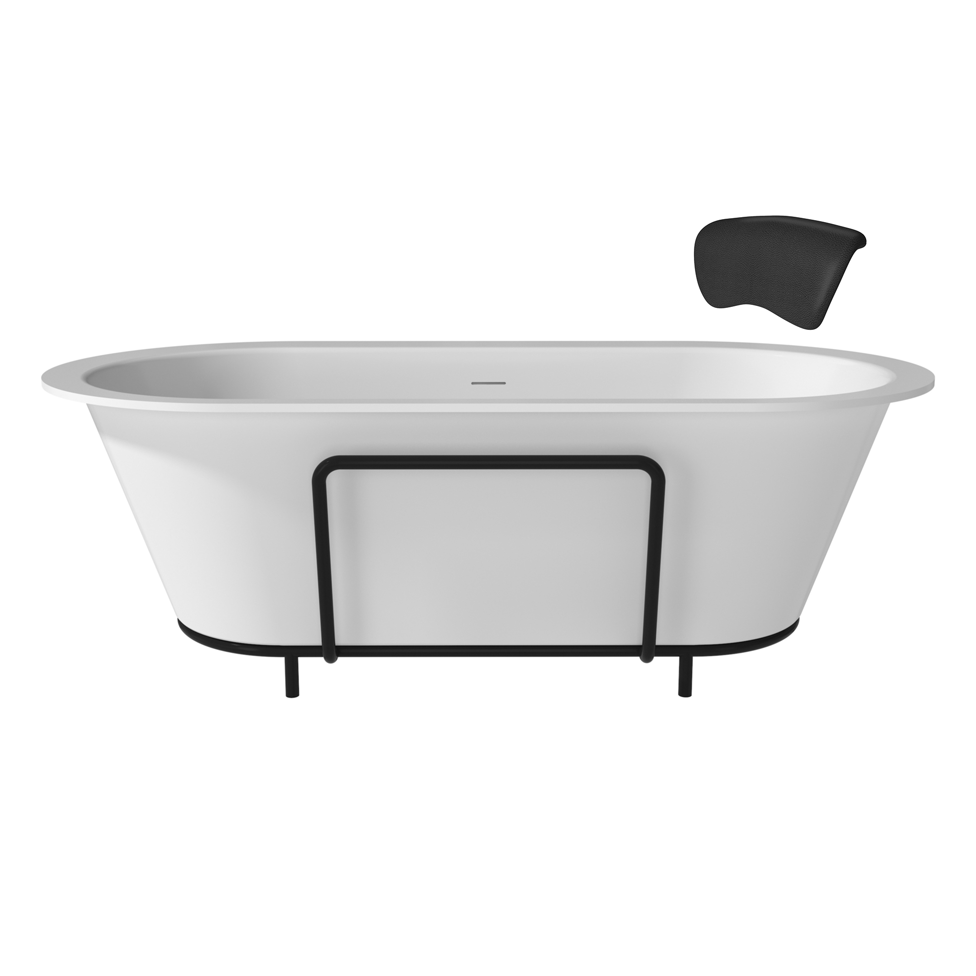 67/71" Stone Resin Adult Freestanding Soaking Tub with Cushions, Rectangular Shaped Solid Surface Bathtubs, Matte White 
