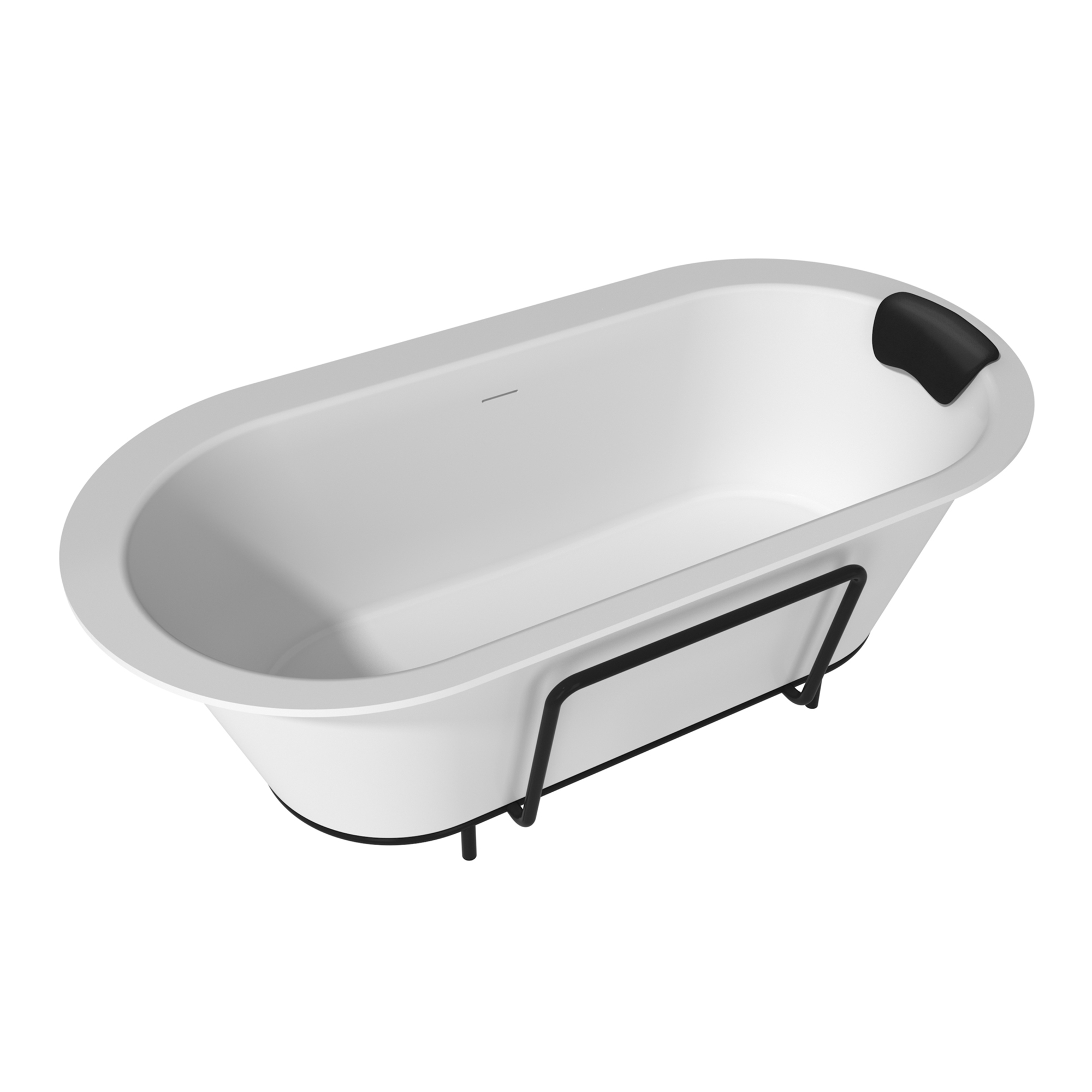 67/71" Stone Resin Adult Freestanding Soaking Tub with Cushions, Rectangular Shaped Solid Surface Bathtubs, Matte White 