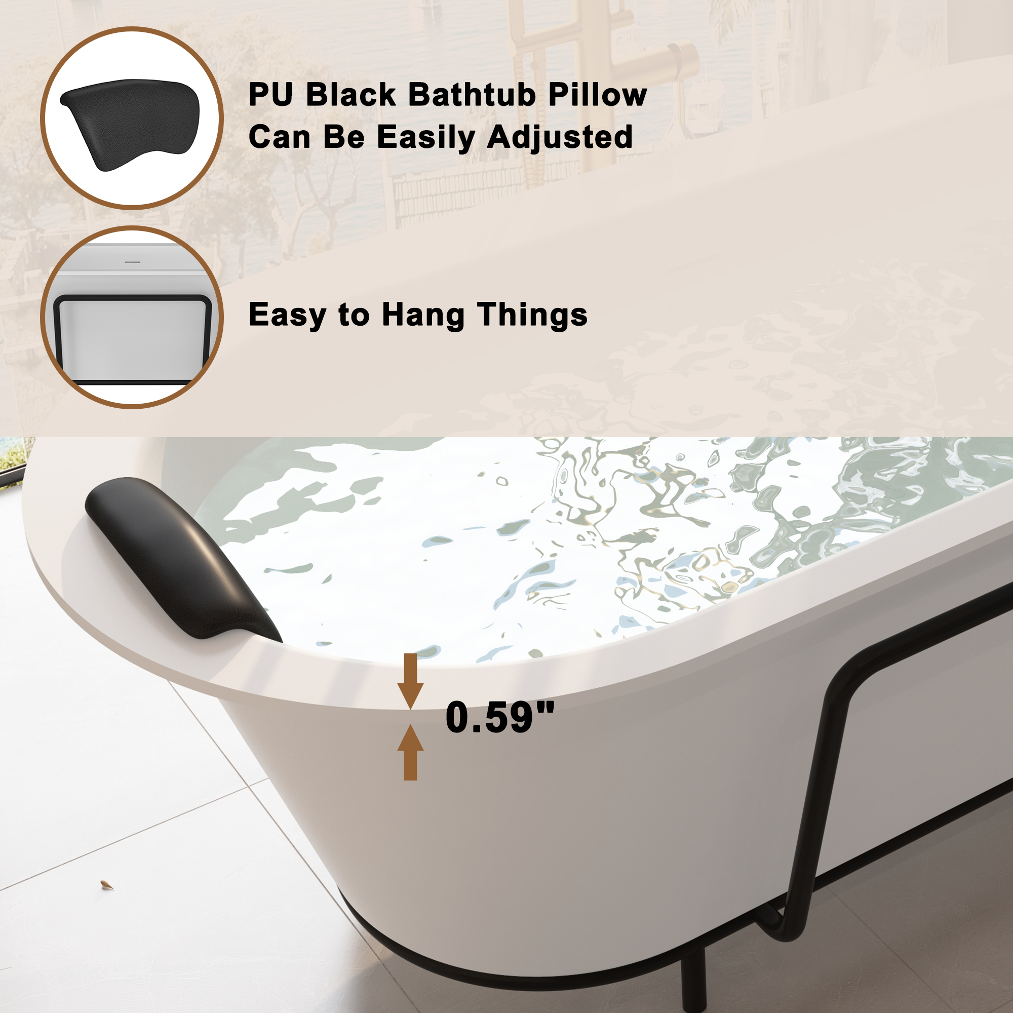 CASAINC 67/71" Matte White Stone Resin Adult Freestanding Soaking Tub with Cushions