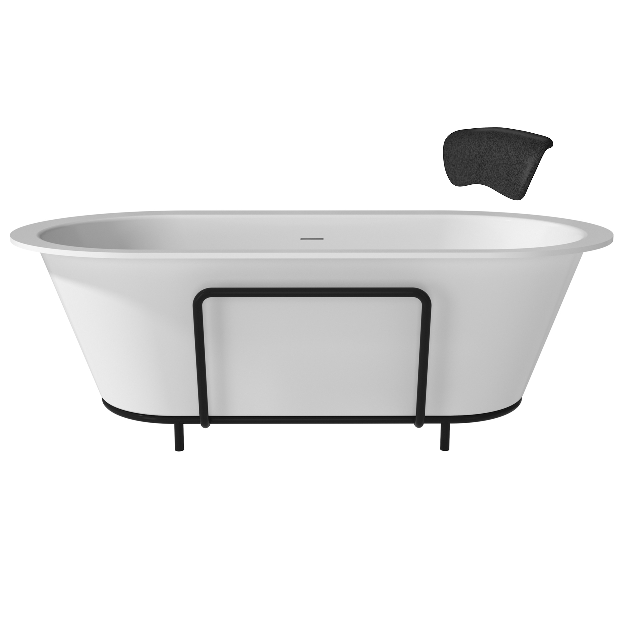 CASAINC 67/71" Matte White Stone Resin Adult Freestanding Soaking Tub with Cushions