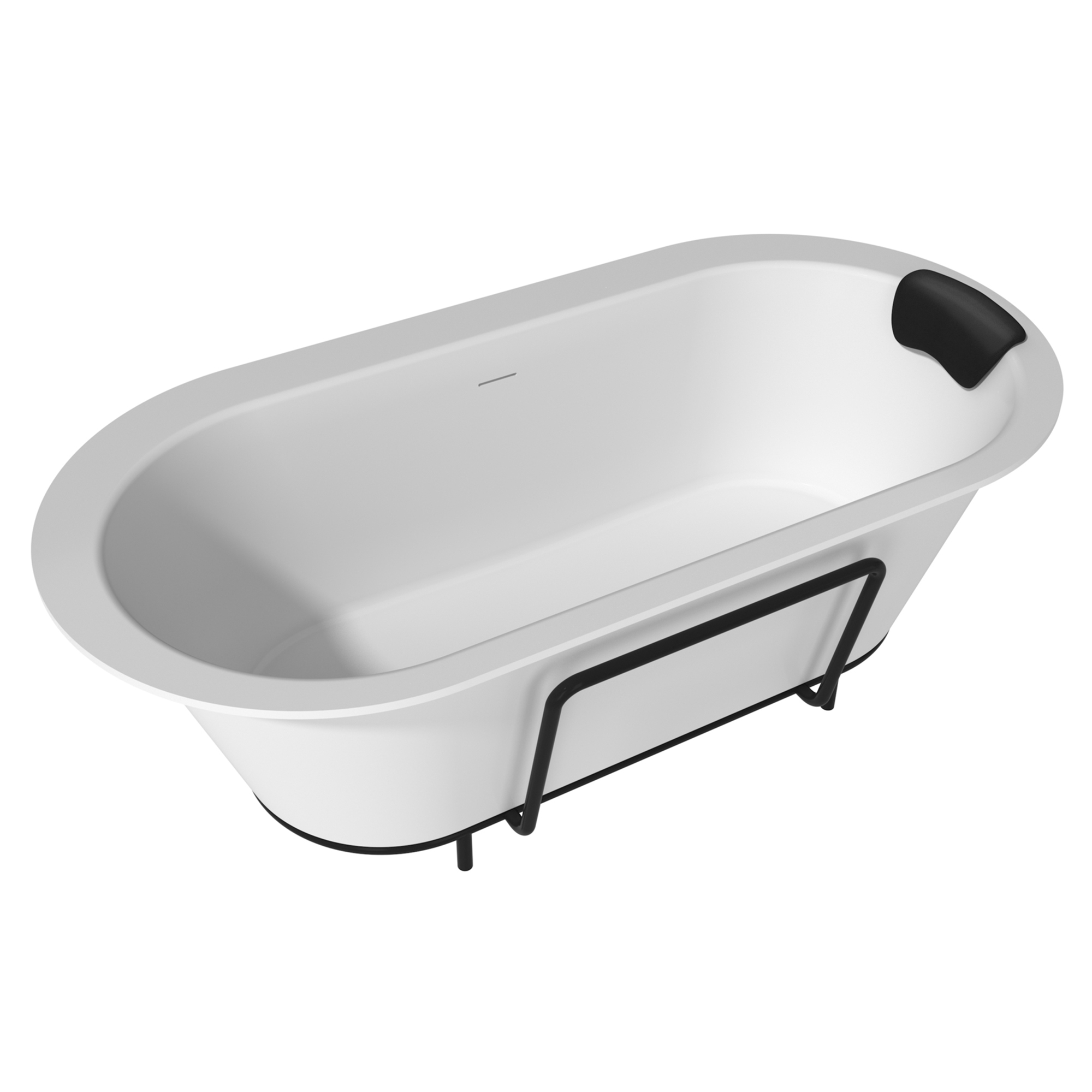 CASAINC 67/71" Matte White Stone Resin Adult Freestanding Soaking Tub with Cushions