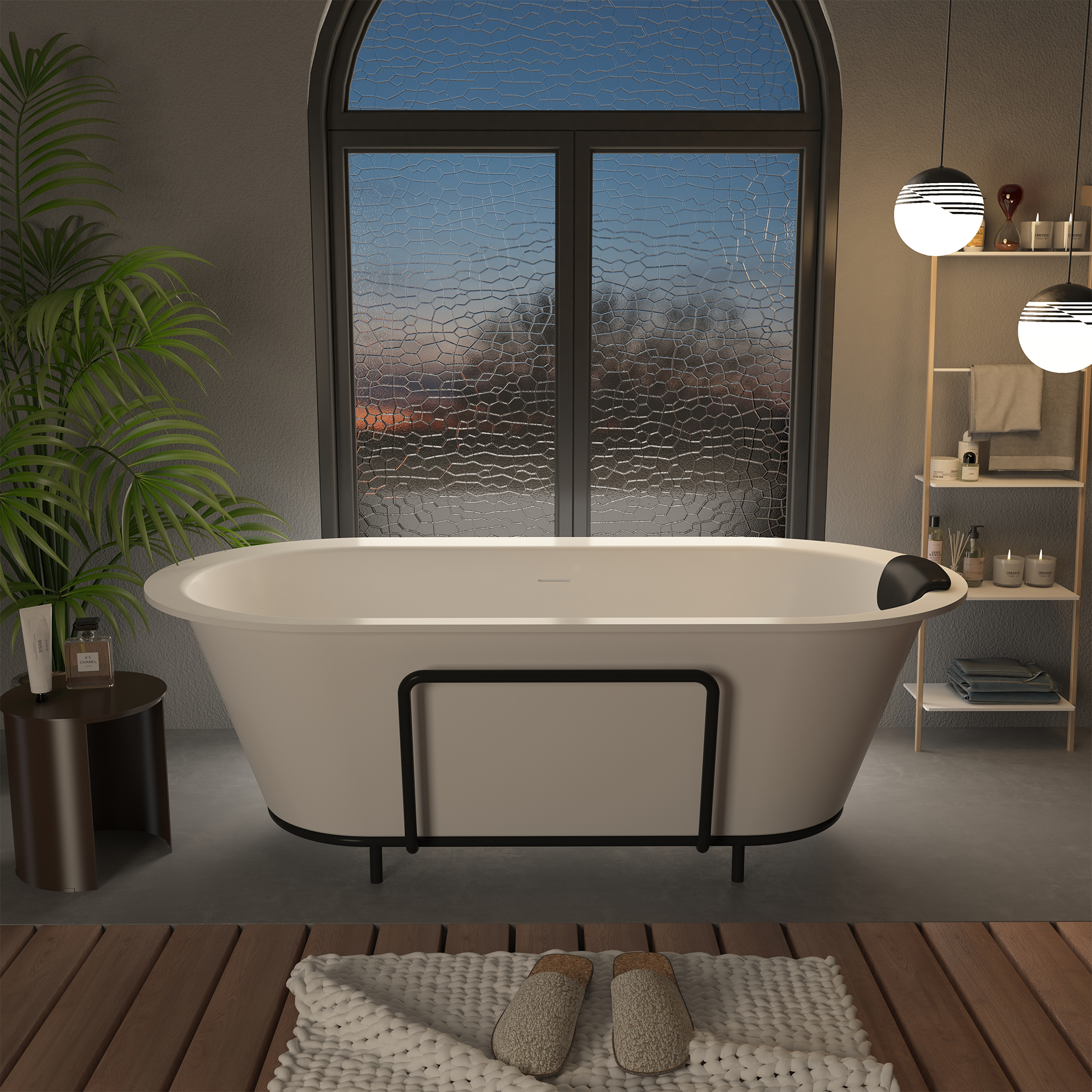 CASAINC 67/71" Matte White Stone Resin Adult Freestanding Soaking Tub with Cushions