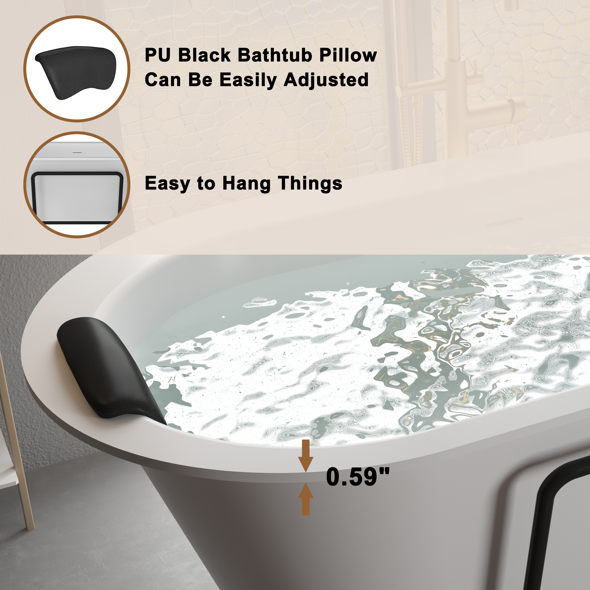 CASAINC 67/71" Matte White Stone Resin Adult Freestanding Soaking Tub with Cushions