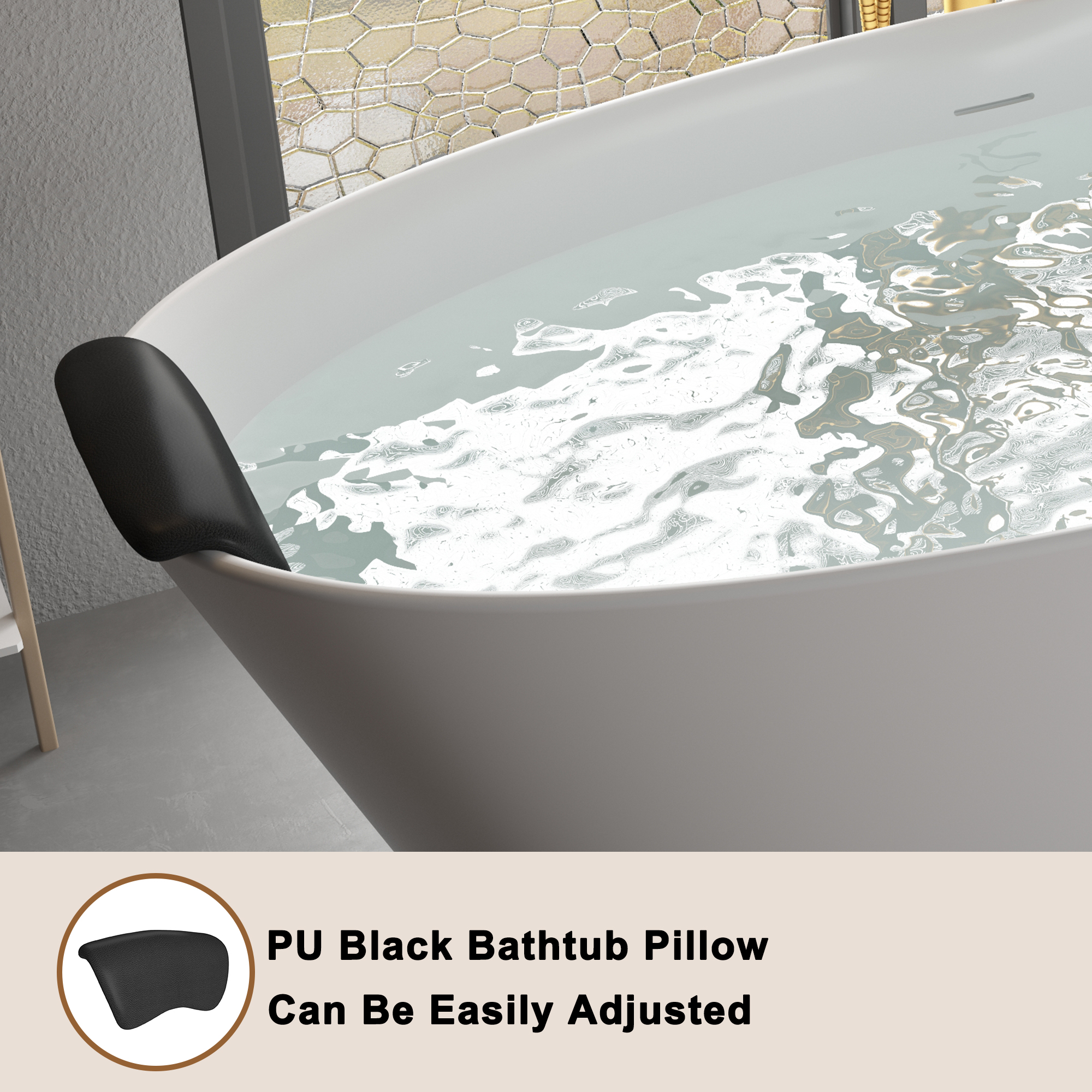 CASAINC 67" Matte White Stone Resin Adult Freestanding Soaking Tub with Cushions