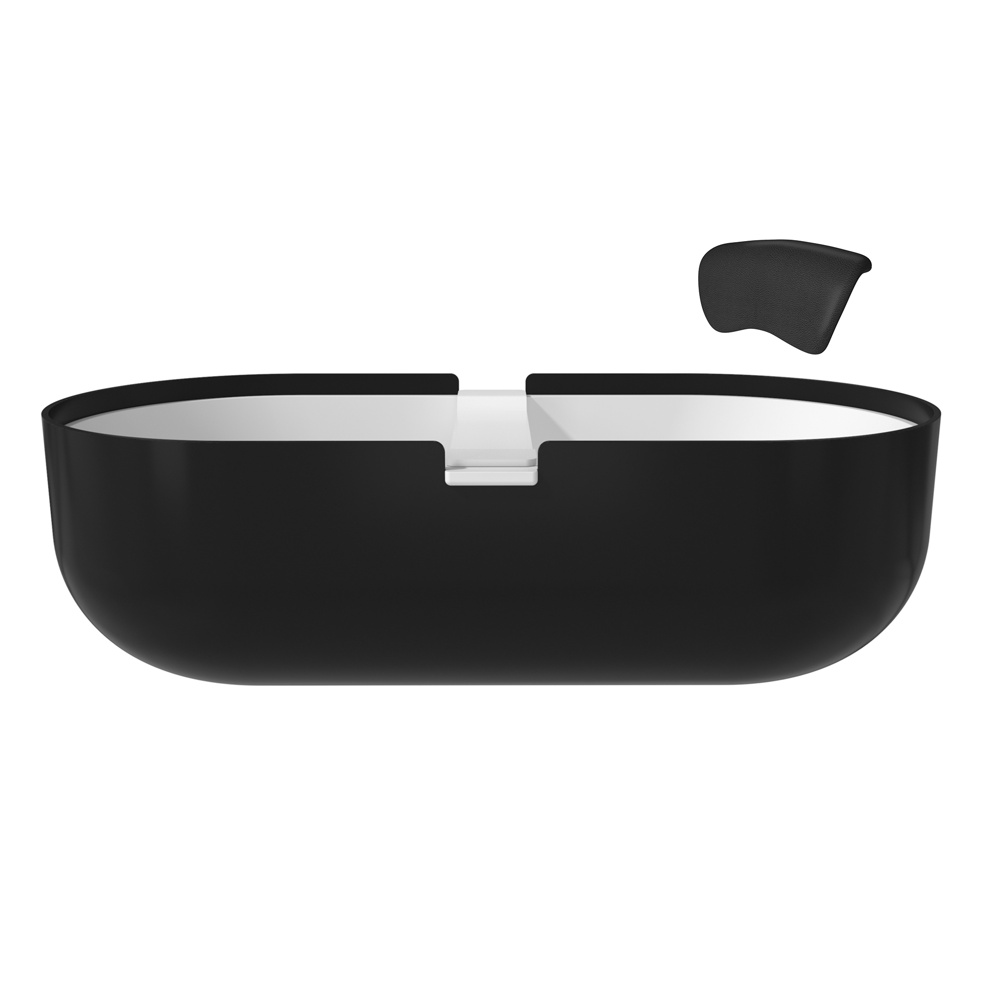 67/71" Black Outside and White Inside Artificial Stone Adult Freestanding Soaking Tub with Cushions and Shelves