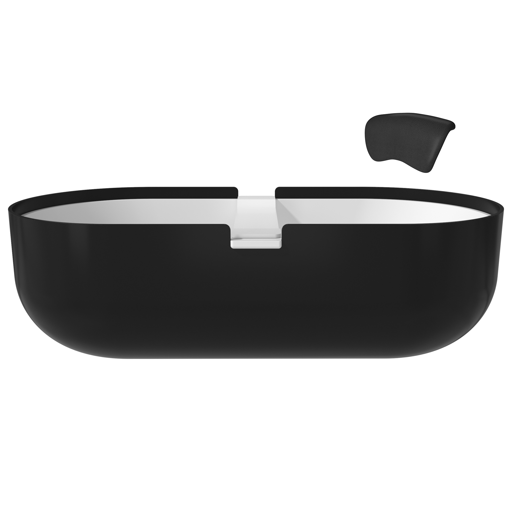CASAINC 67/71" Black Outside and White Inside Artificial Stone Adult Freestanding Soaking Tub with Cushions and Shelves