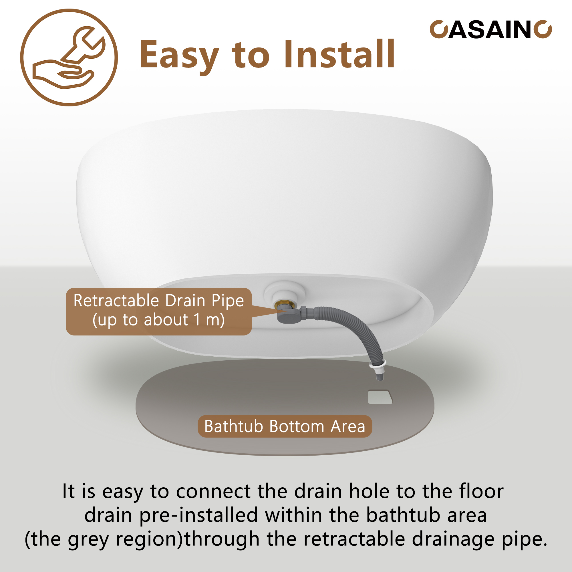 59"/63"/67" Freestanding Oval Solid Surface Stone Bathtub with Center Drain and cUPc Certification, Matte White (With/without Tub Faucet)