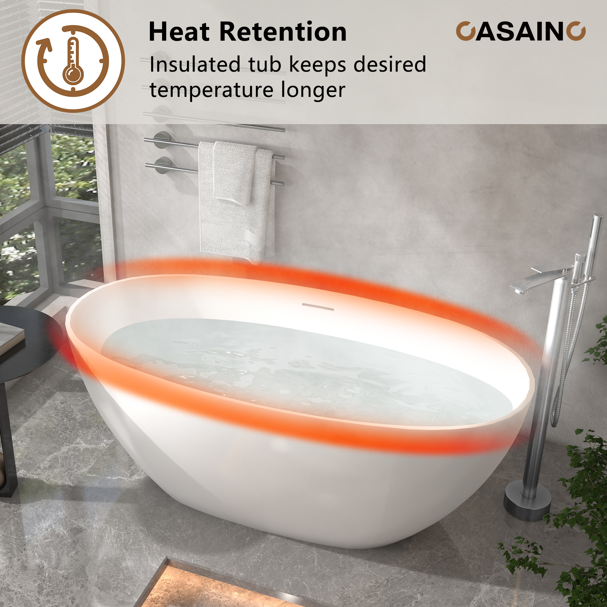 59"/63"/67" Freestanding Oval Solid Surface Stone Bathtub with Center Drain and cUPc Certification, Matte White (With/without Tub Faucet)