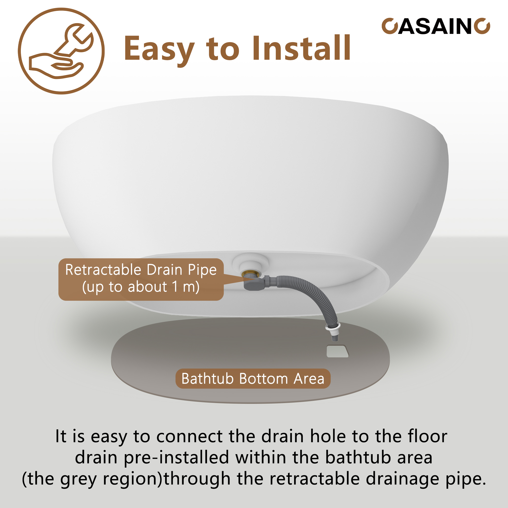 59"/63"/67" Freestanding Oval Solid Surface Stone Bathtub with Center Drain and cUPc Certification, Matte White (With/without Tub Faucet)