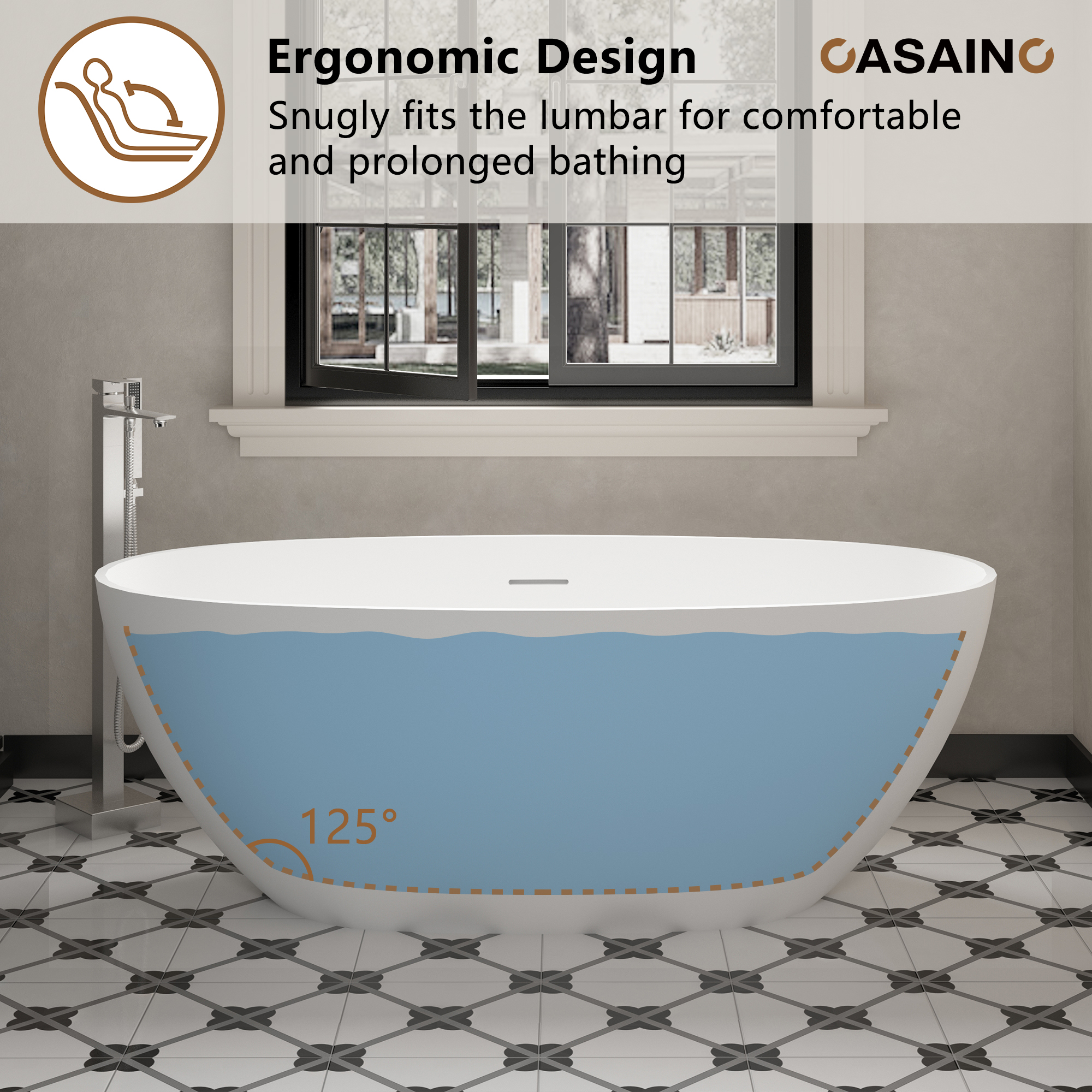59"/63"/67" Freestanding Oval Solid Surface Stone Bathtub with Center Drain and cUPc Certification, Matte White (With/without Tub Faucet)