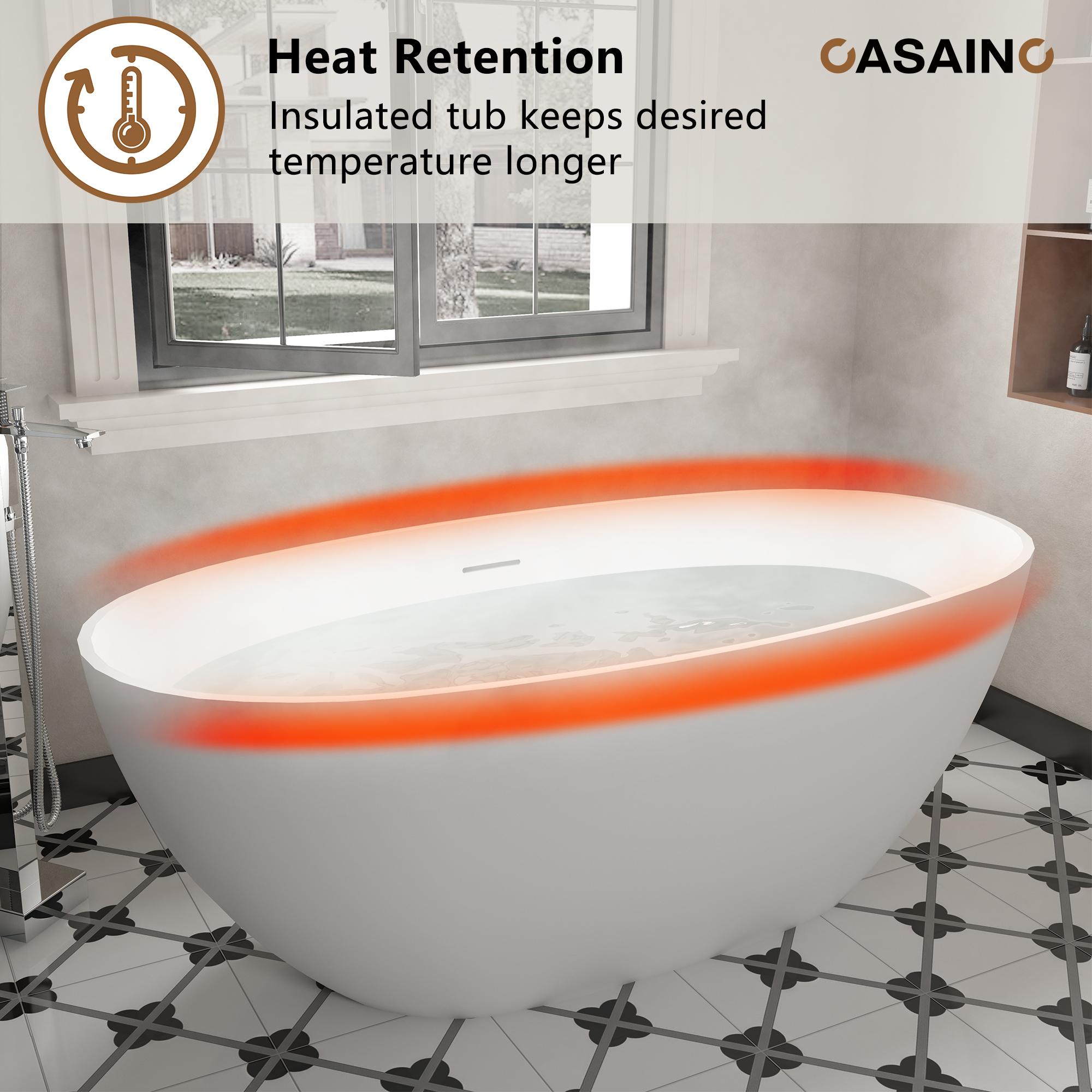 59"/63"/67" Freestanding Oval Solid Surface Stone Bathtub with Center Drain and cUPc Certification, Matte White (With/without Tub Faucet)