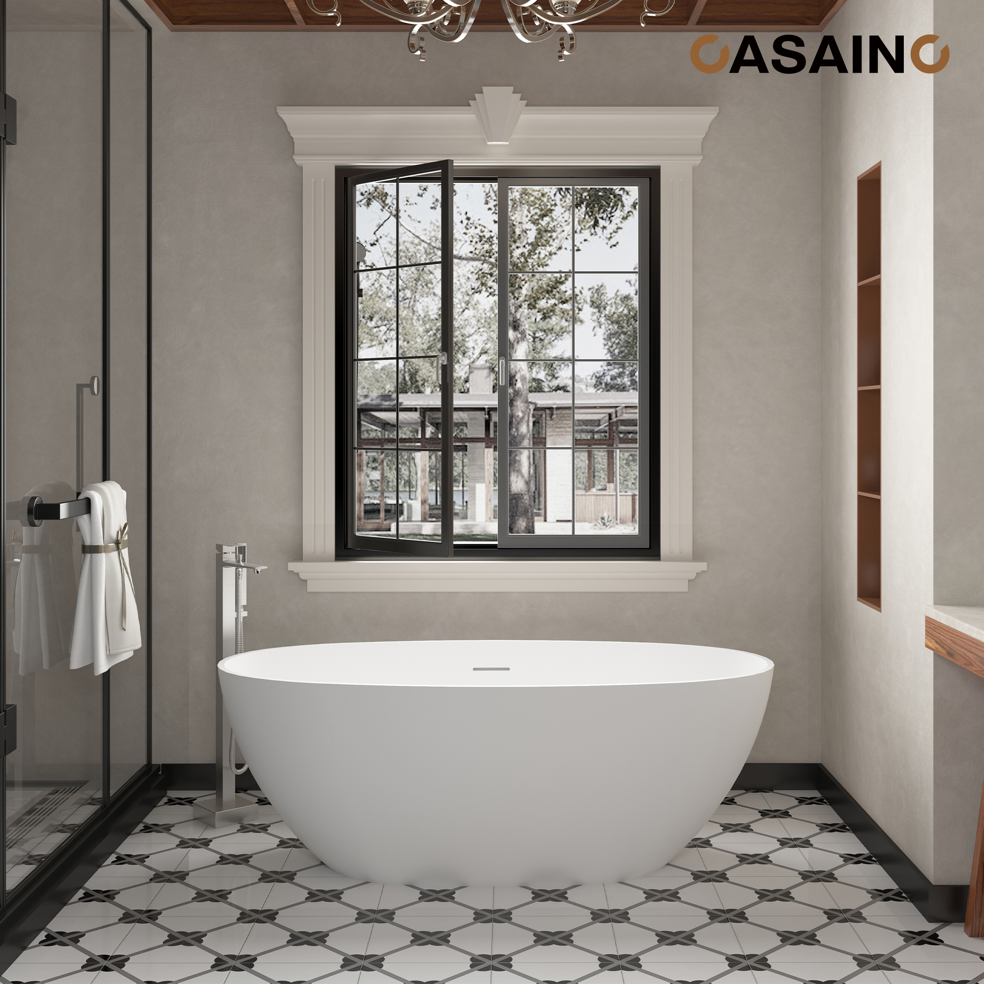 59"/63"/67" Freestanding Oval Solid Surface Stone Bathtub with Center Drain and cUPc Certification, Matte White (With/without Tub Faucet)