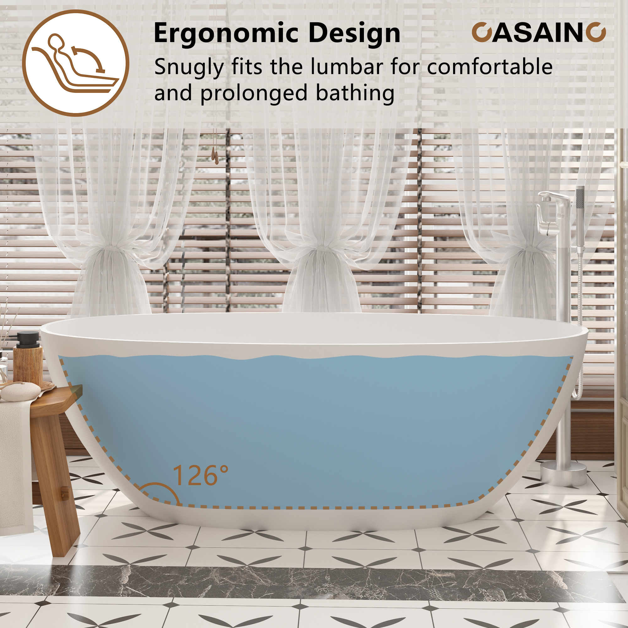 59"/63"/67" Freestanding Oval Solid Surface Stone Bathtub with Center Drain and cUPc Certification, Matte White (With/without Tub Faucet)