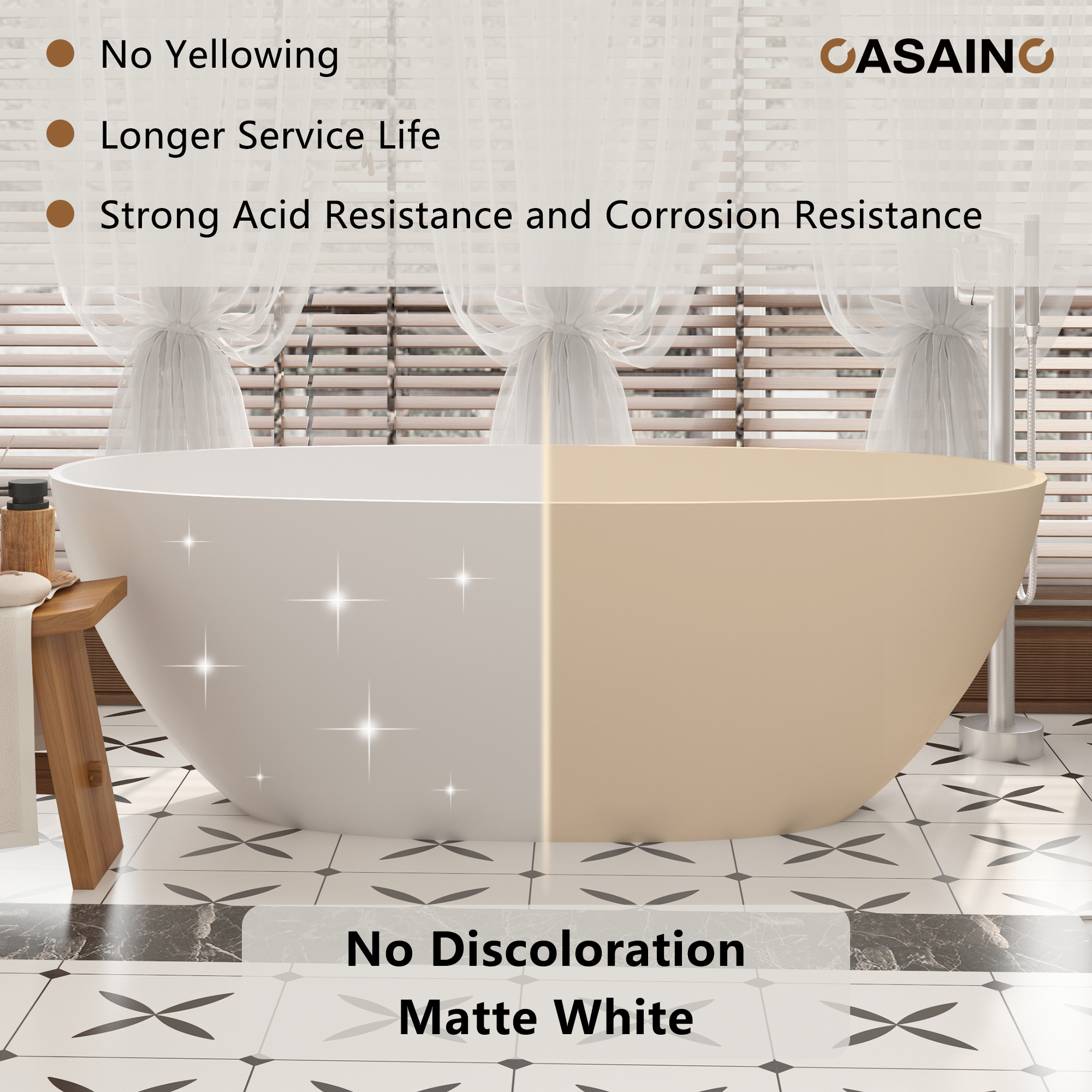 59"/63"/67" Freestanding Oval Solid Surface Stone Bathtub with Center Drain and cUPc Certification, Matte White (With/without Tub Faucet)