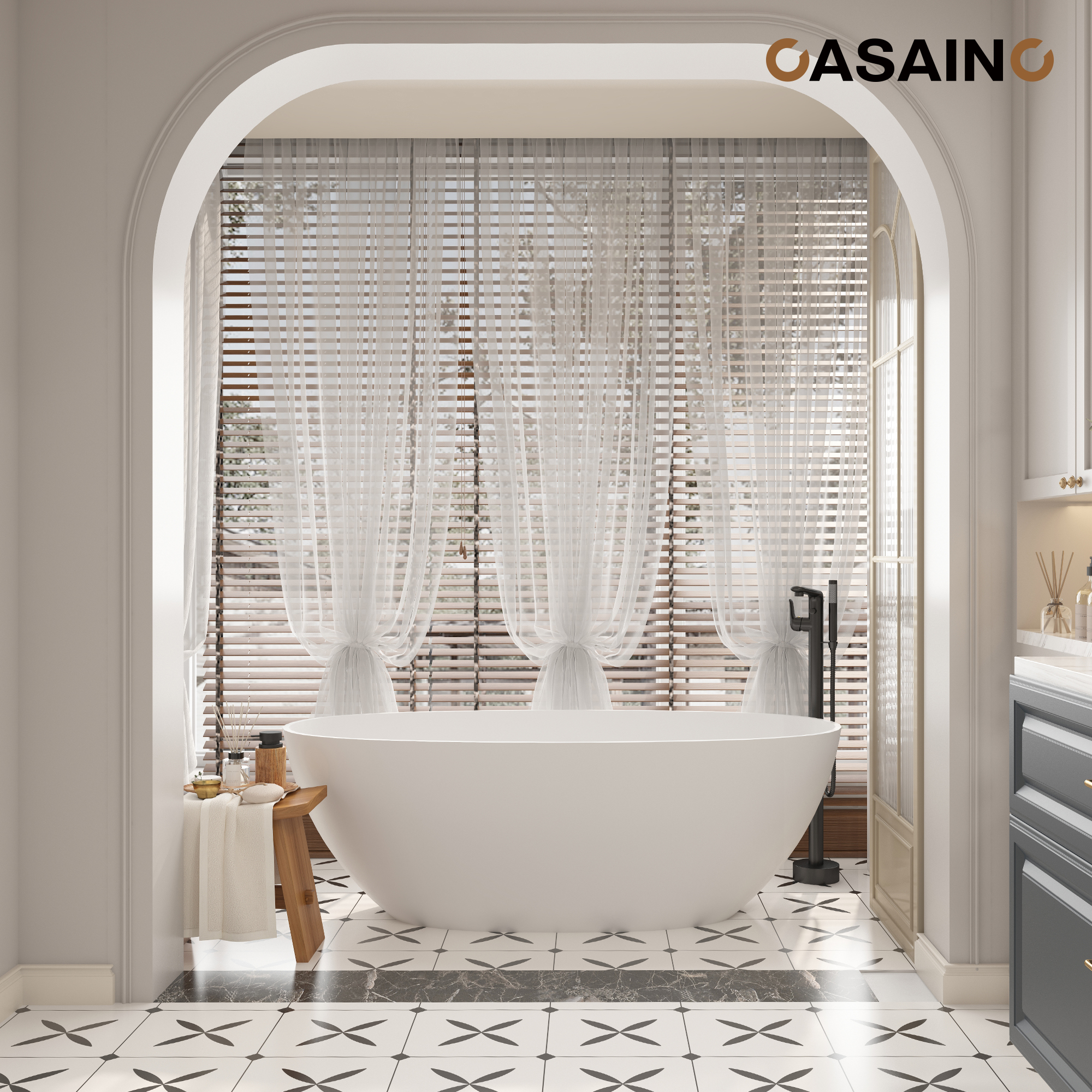 59"/63"/67" Freestanding Oval Solid Surface Stone Bathtub with Center Drain and cUPc Certification, Matte White (With/without Tub Faucet)