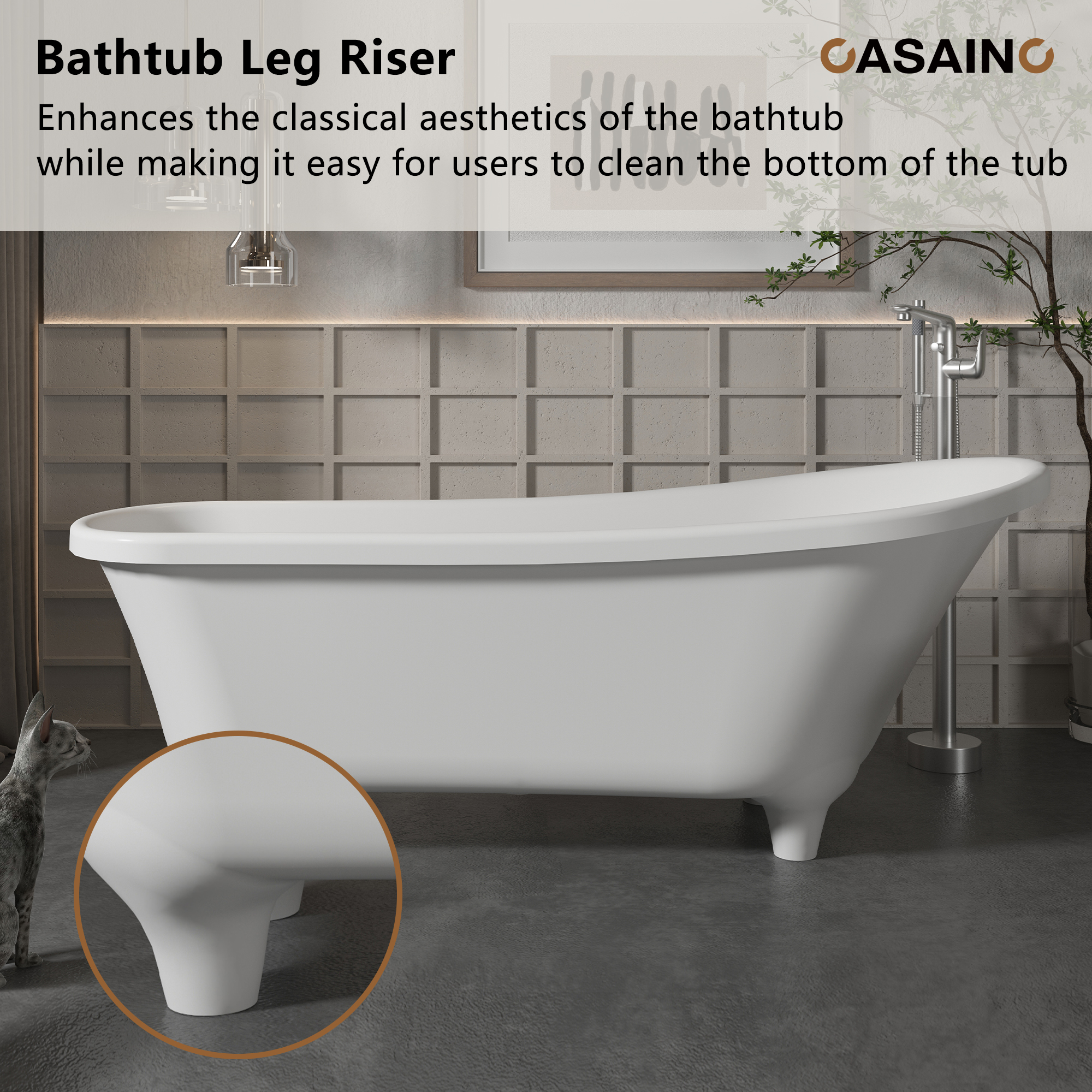 69" Matte White Freestanding Soaking Tub with Elevated Pedestal – Adult-sized,Solid Surface Stone Craftsmanship for a Classical Aesthetic(With/without Bathtub Faucet)