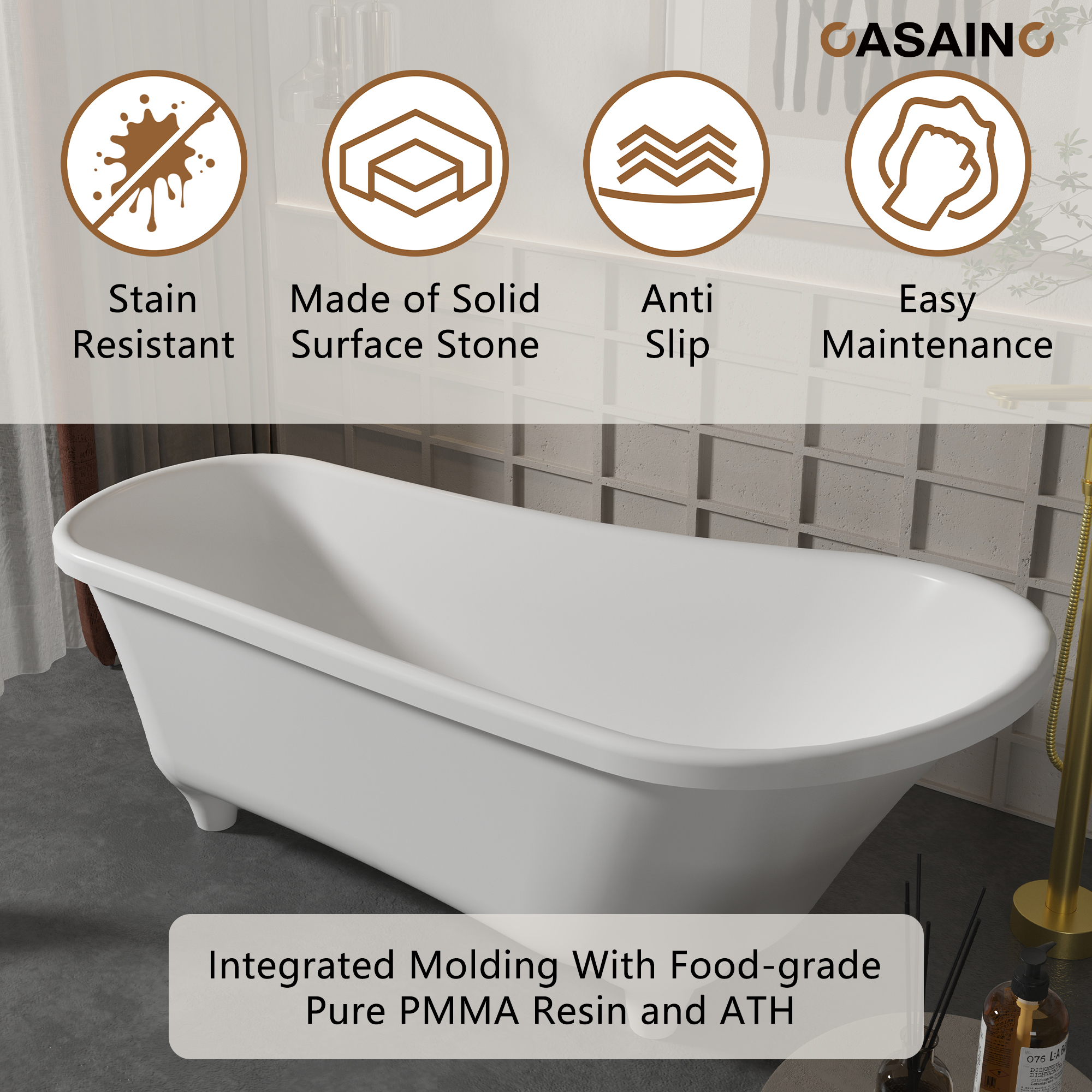 69" Matte White Freestanding Soaking Tub with Elevated Pedestal – Adult-sized,Solid Surface Stone Craftsmanship for a Classical Aesthetic(With/without Bathtub Faucet)