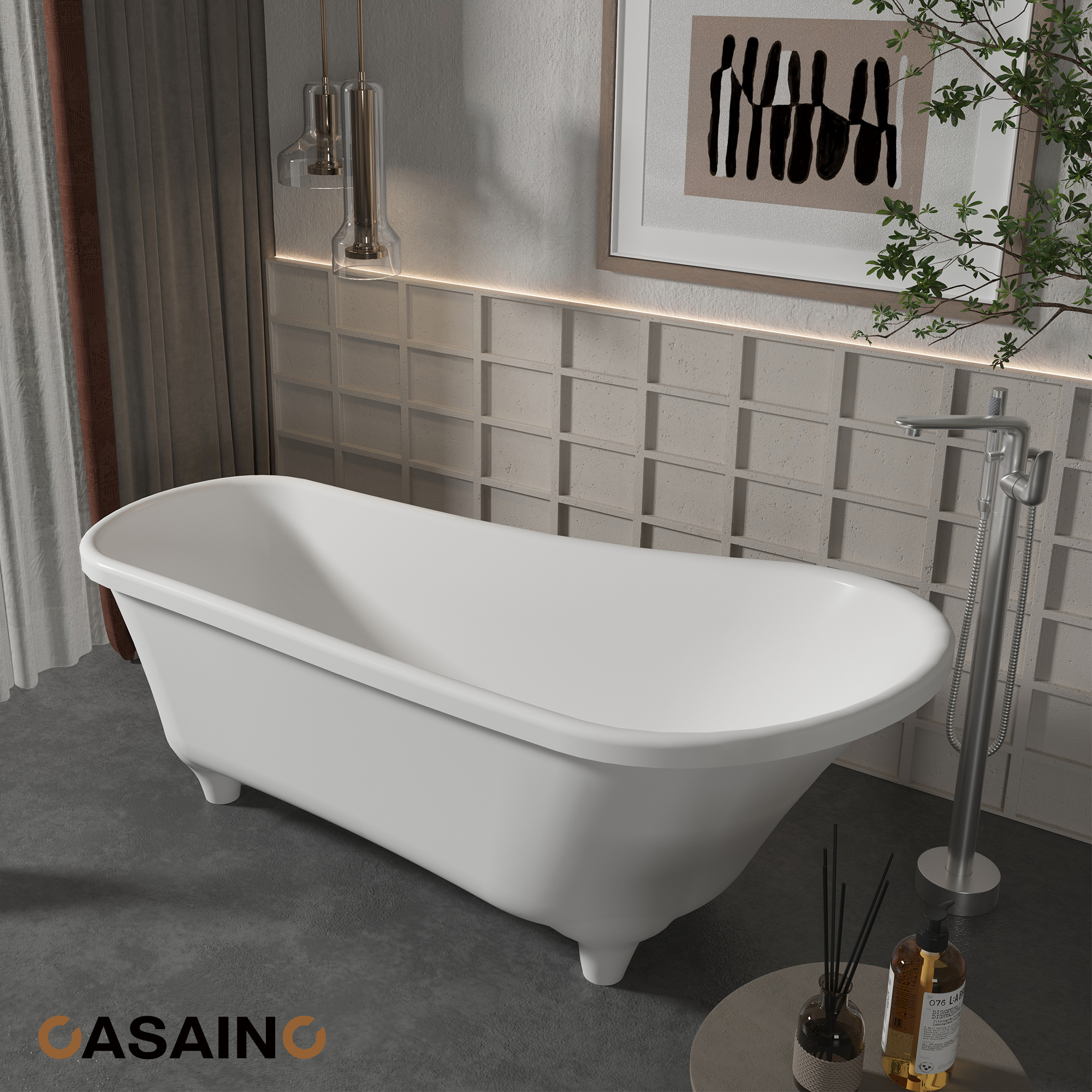 69" Matte White Freestanding Soaking Tub with Elevated Pedestal – Adult-sized,Solid Surface Stone Craftsmanship for a Classical Aesthetic(With/without Bathtub Faucet)