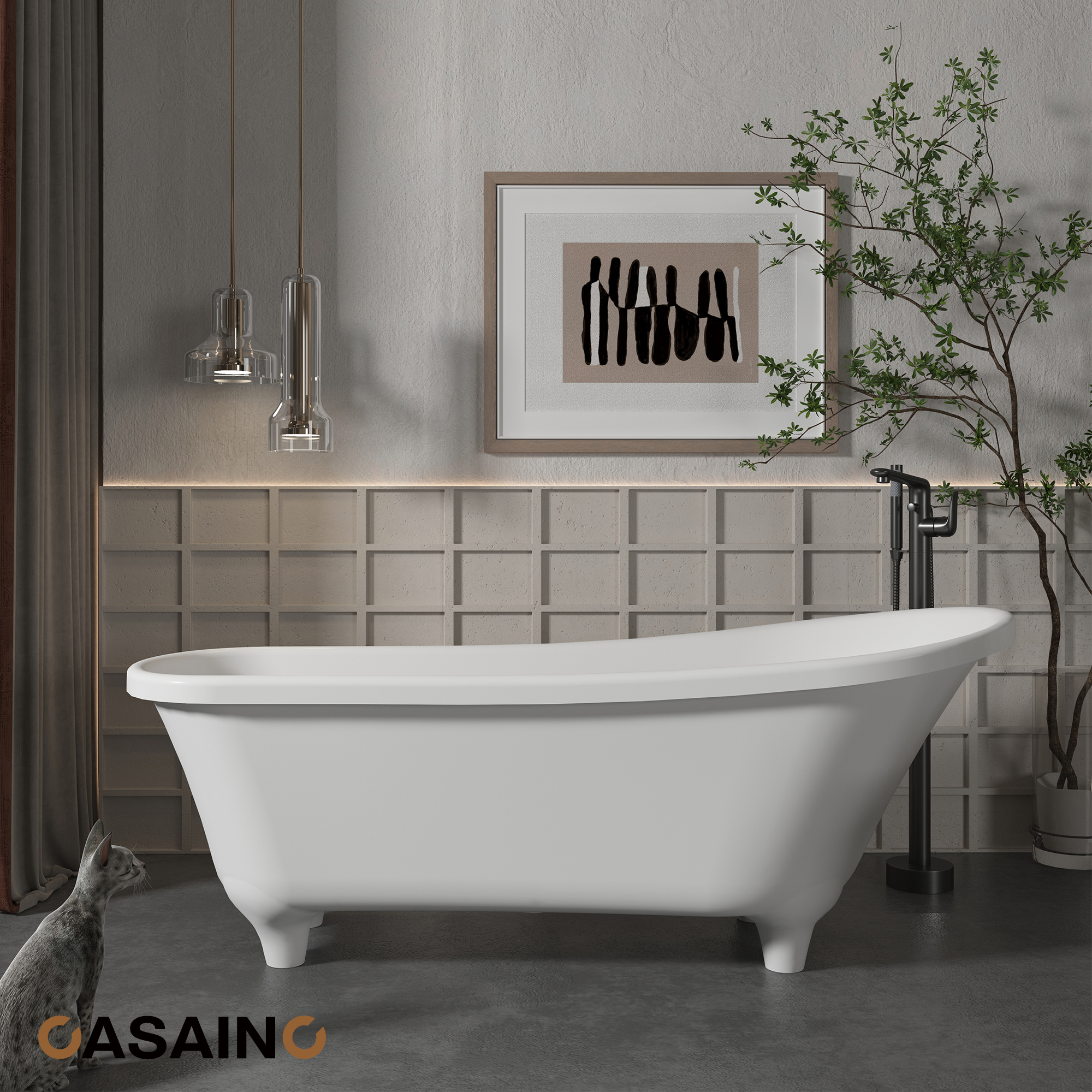 69" Matte White Freestanding Soaking Tub with Elevated Pedestal – Adult-sized,Solid Surface Stone Craftsmanship for a Classical Aesthetic(With/without Bathtub Faucet)