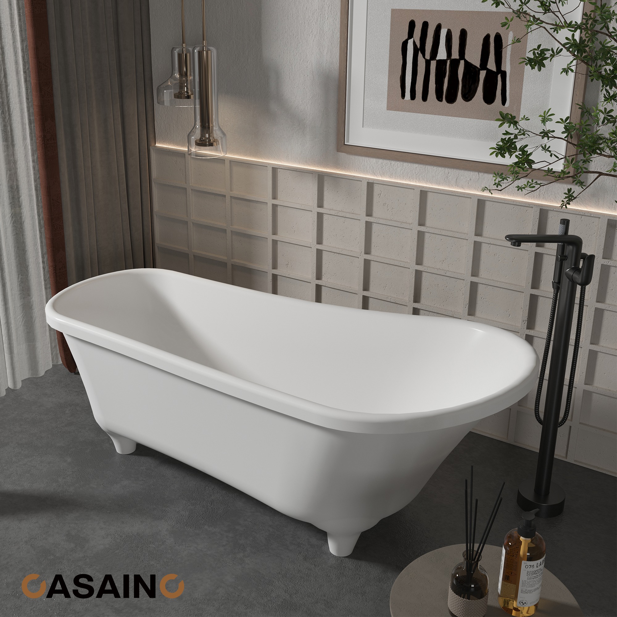 69" Matte White Freestanding Soaking Tub with Elevated Pedestal – Adult-sized,Solid Surface Stone Craftsmanship for a Classical Aesthetic(With/without Bathtub Faucet)
